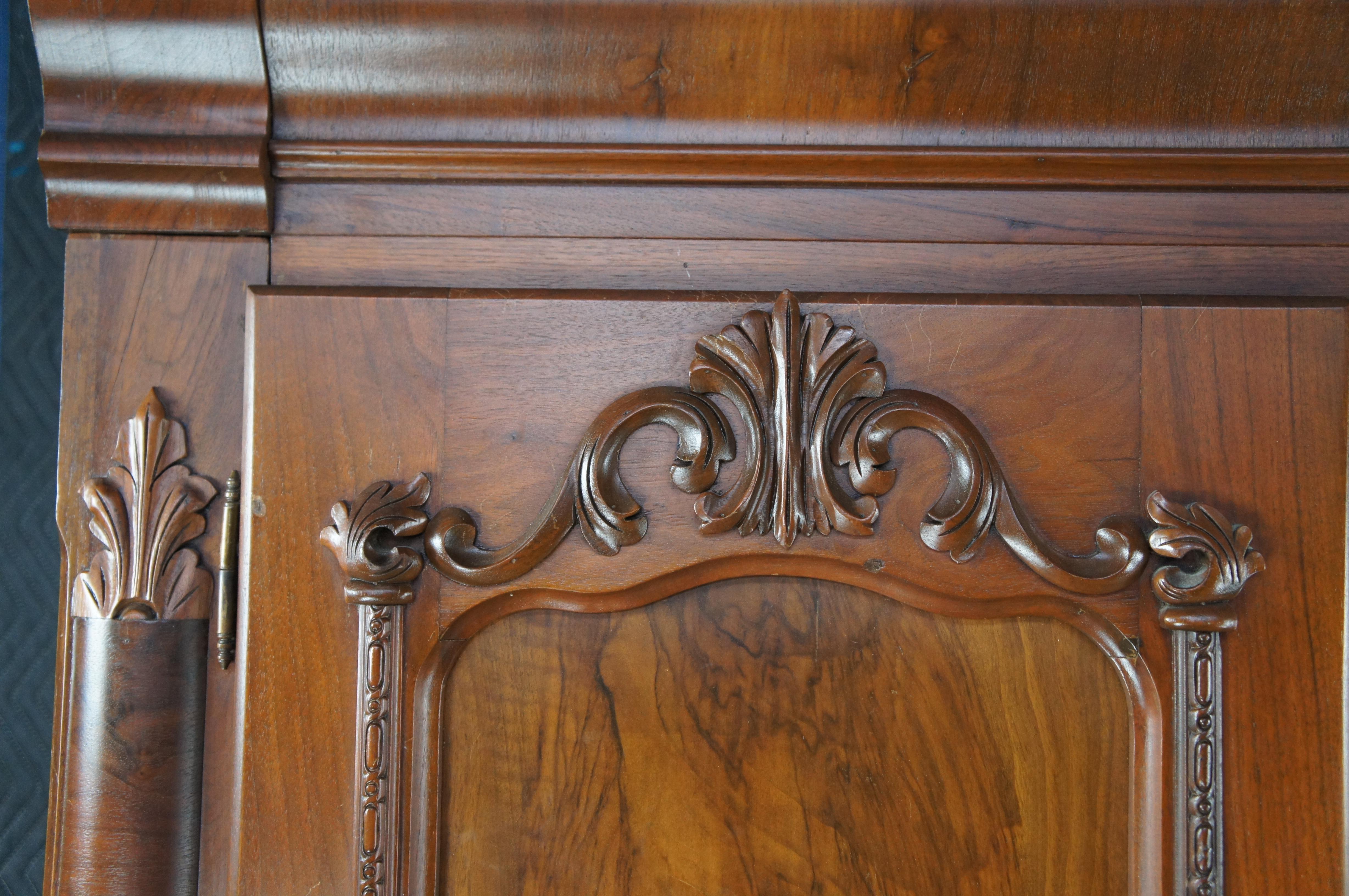 19th Century Antique 19th C. Victorian Serpentine Walnut Burl Knockdown Armoire Wardrobe