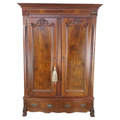 Antique 19th C. Victorian Serpentine Walnut Burl Knockdown Armoire Wardrobe