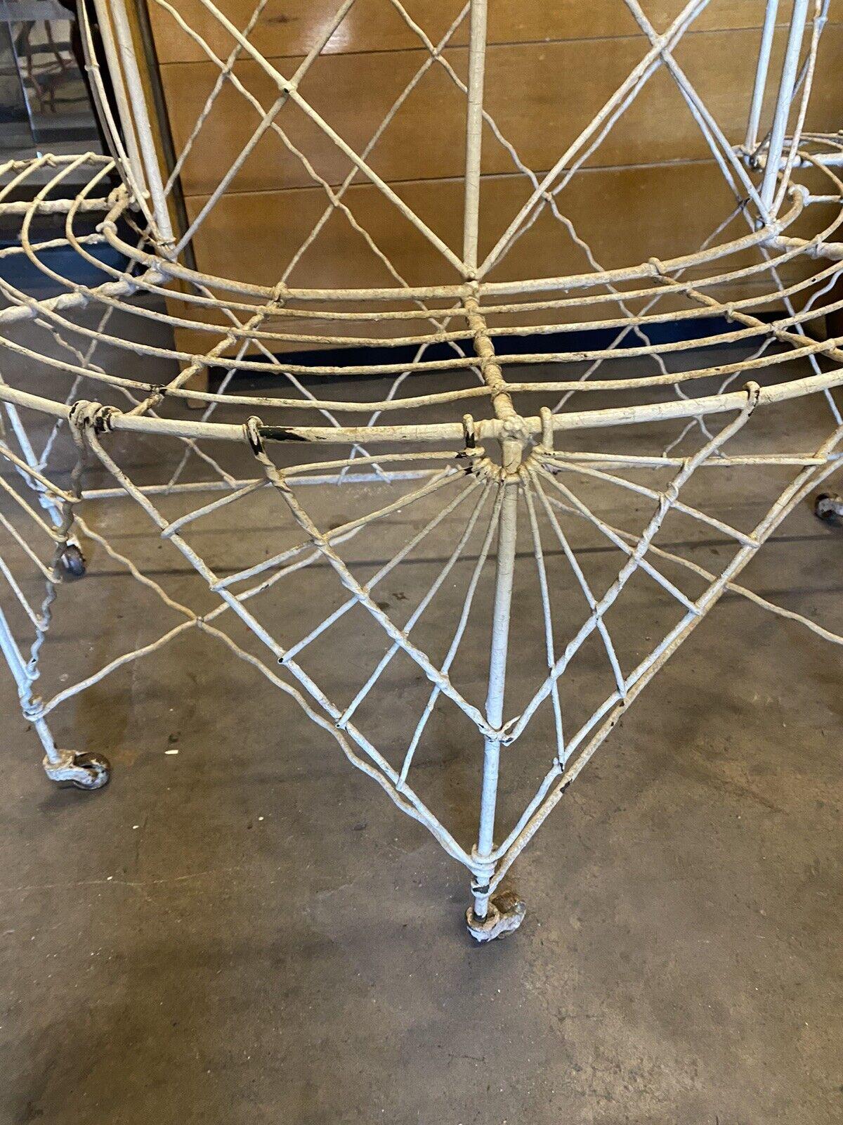 Antique 19th C Victorian White Wire Metal 3 Tier Half Round Garden Plant Stand In Good Condition For Sale In Philadelphia, PA