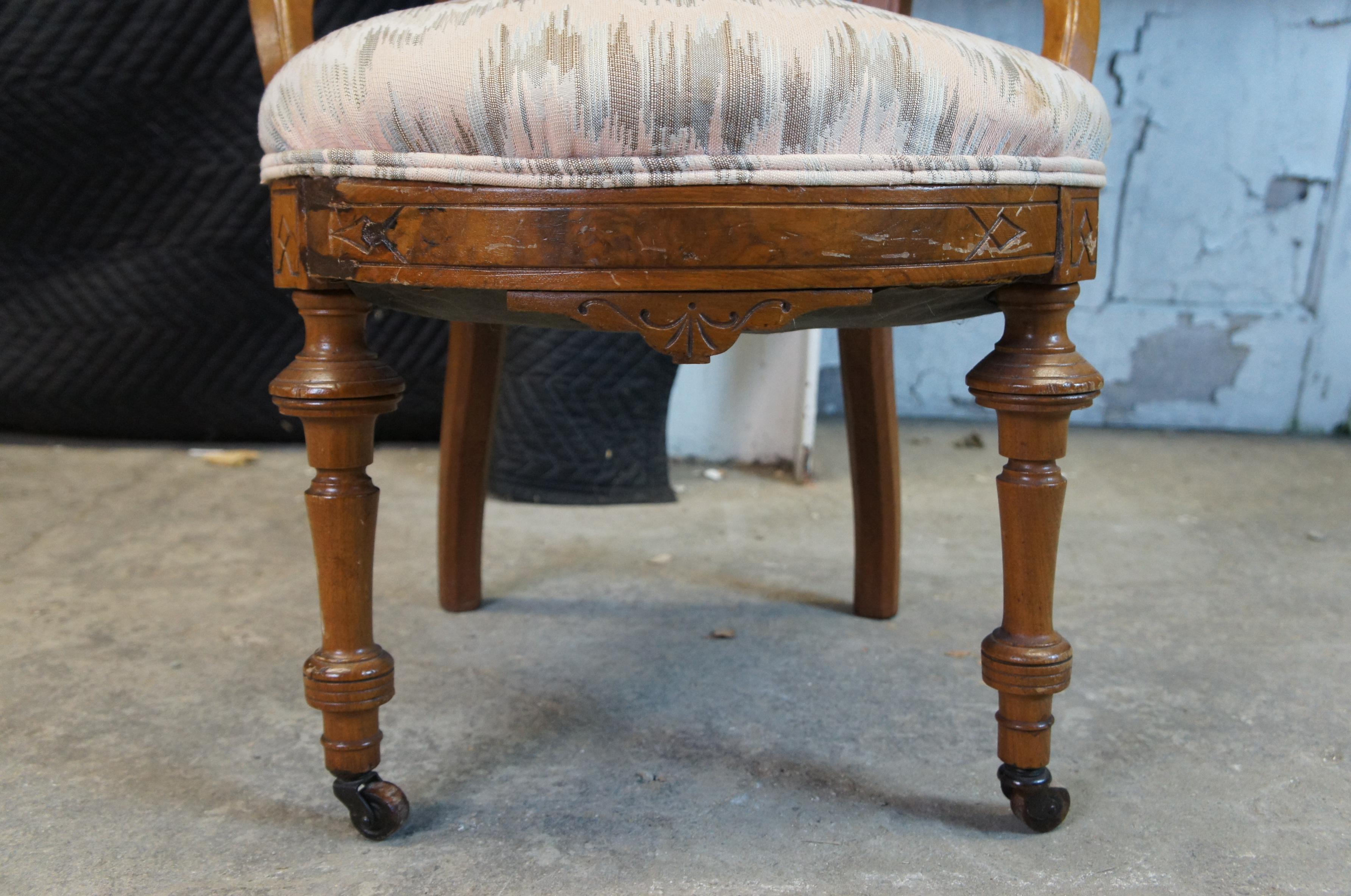 Antique 19th C. Walnut Eastlake Victorian Renaissance Revival Heart Parlor Chair 6