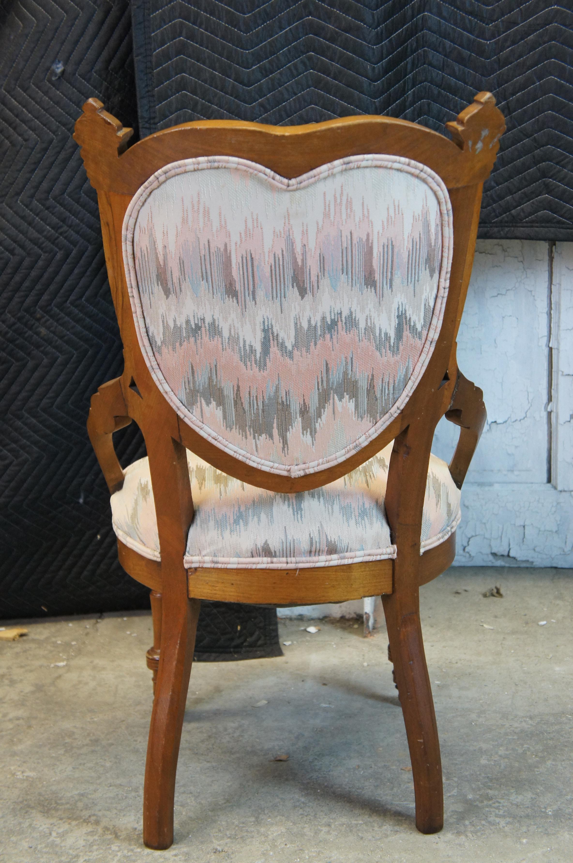 19th Century Antique 19th C. Walnut Eastlake Victorian Renaissance Revival Heart Parlor Chair