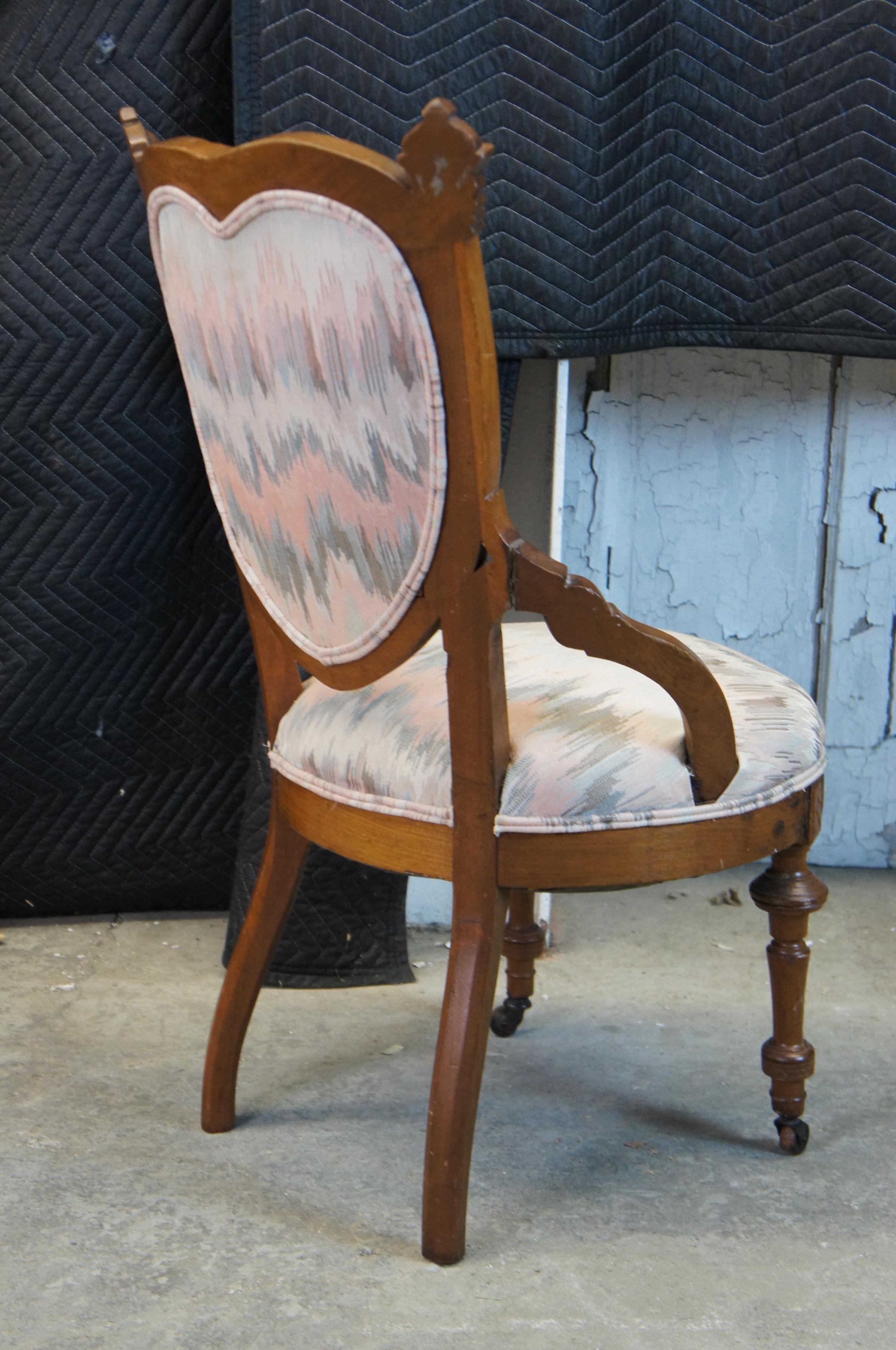 Antique 19th C. Walnut Eastlake Victorian Renaissance Revival Heart Parlor Chair 1