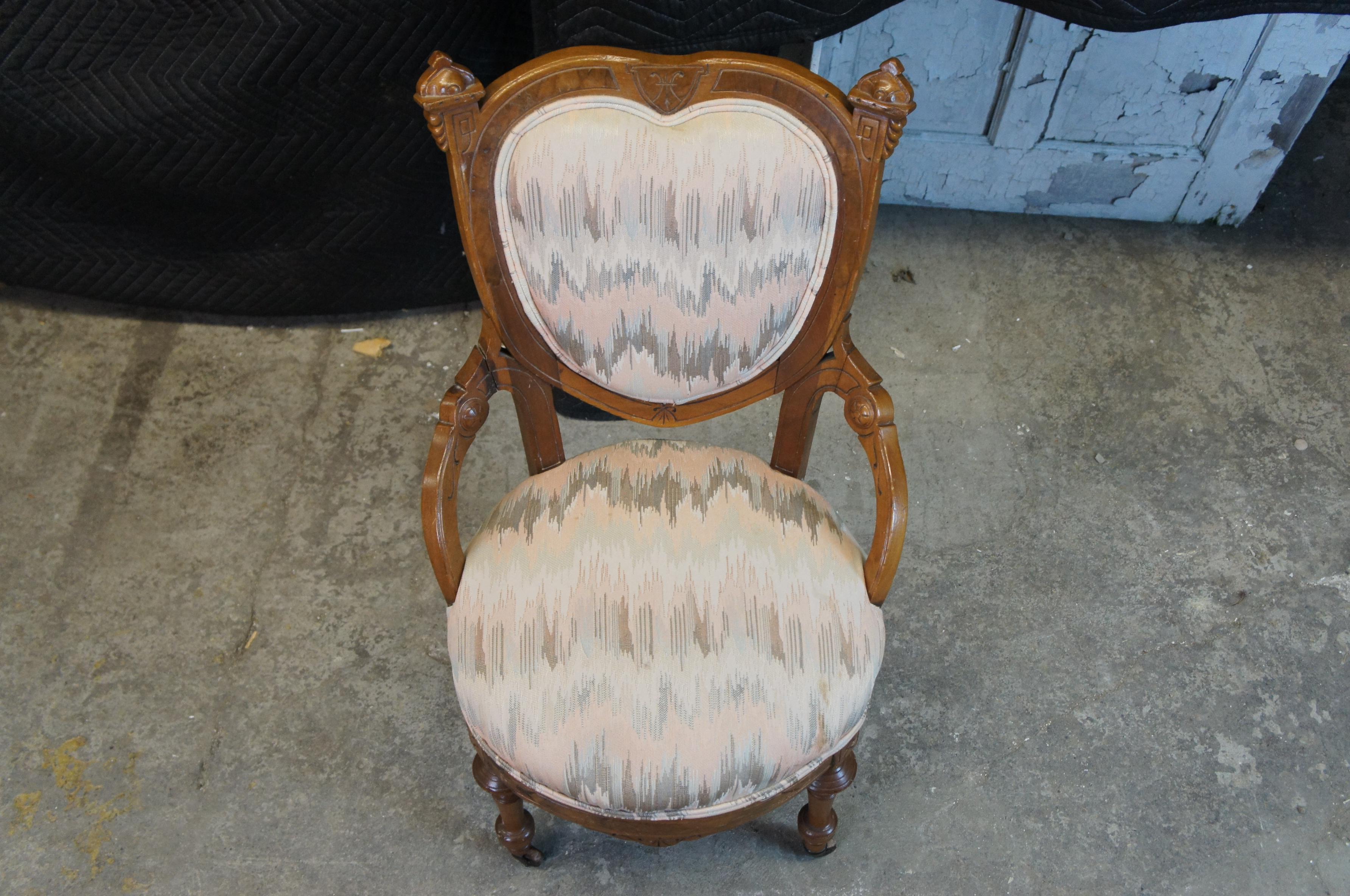 Antique 19th C. Walnut Eastlake Victorian Renaissance Revival Heart Parlor Chair 2