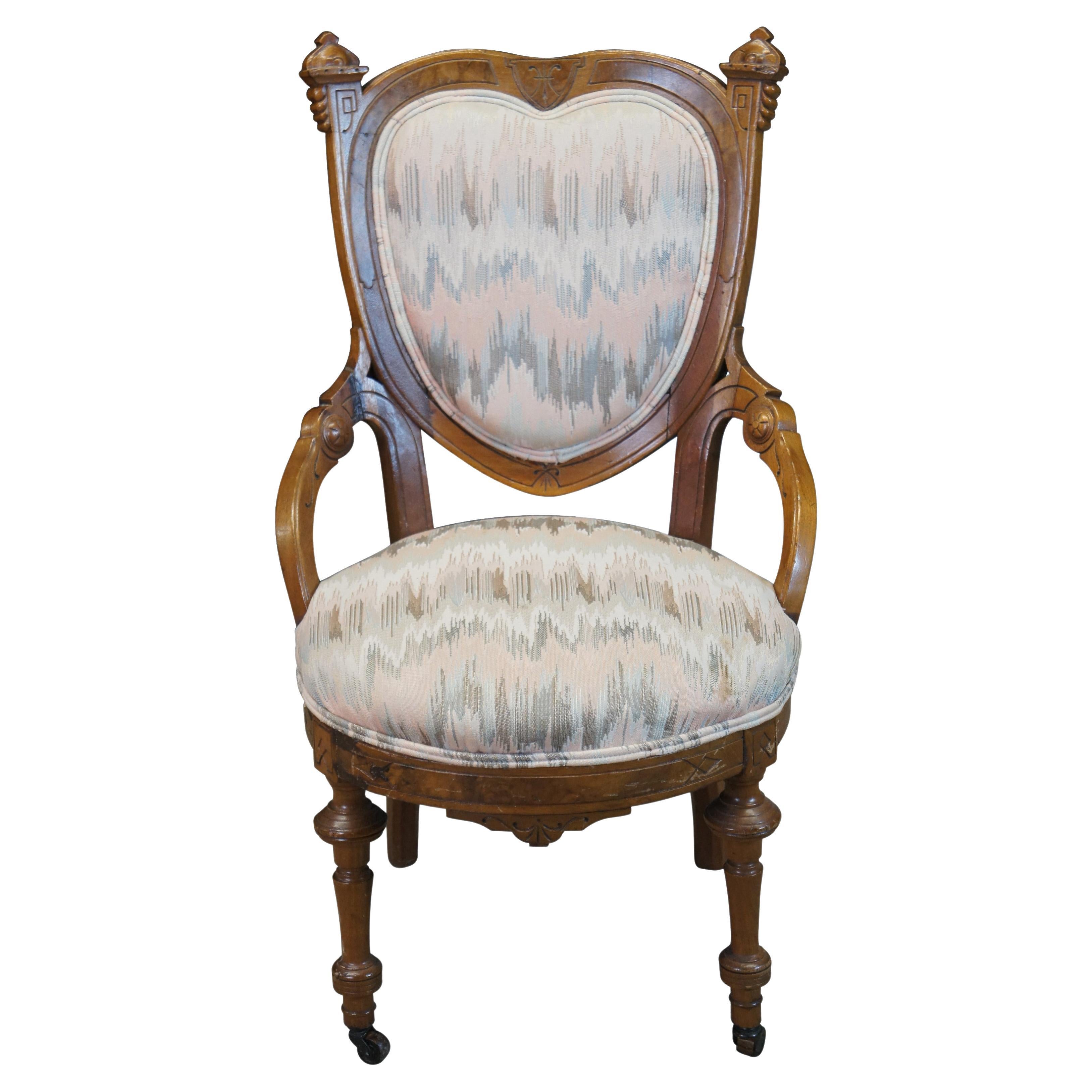 Antique 19th C. Walnut Eastlake Victorian Renaissance Revival Heart Parlor Chair