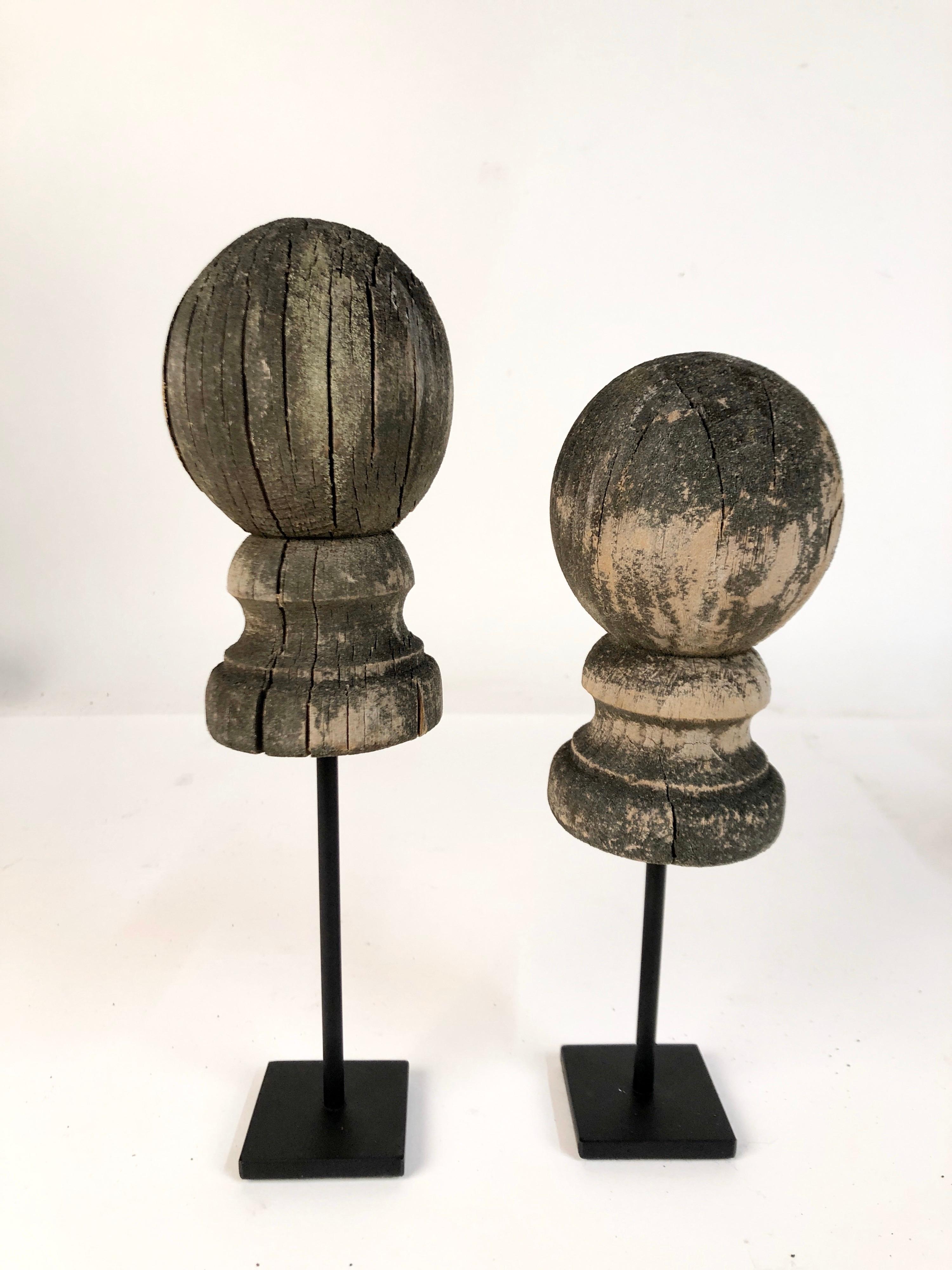 Antique 19th Century Weathered Wooden Finial Collection '8' on Stands  In Good Condition In Stamford, CT