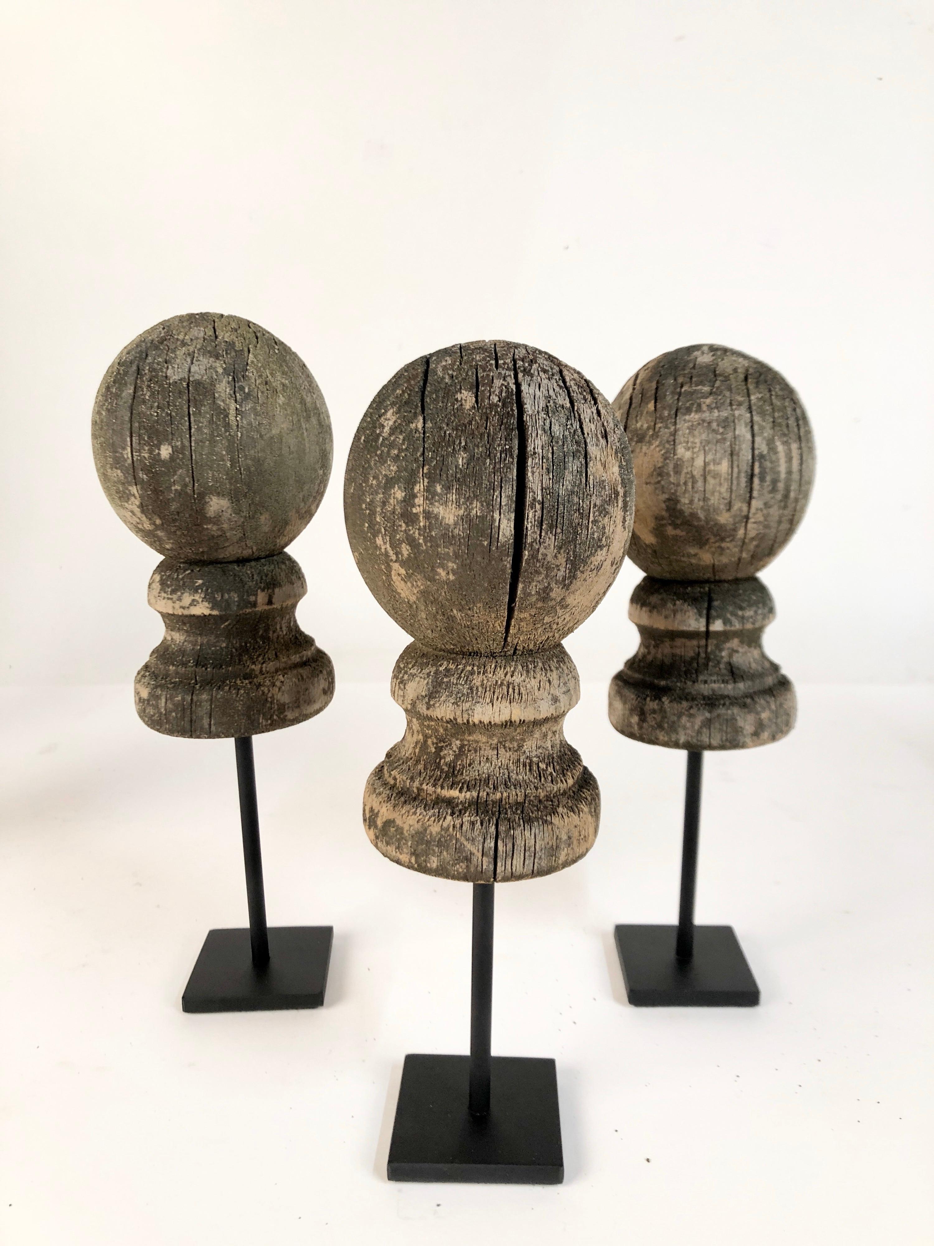 Late 19th Century Antique 19th Century Weathered Wooden Finial Collection '8' on Stands 