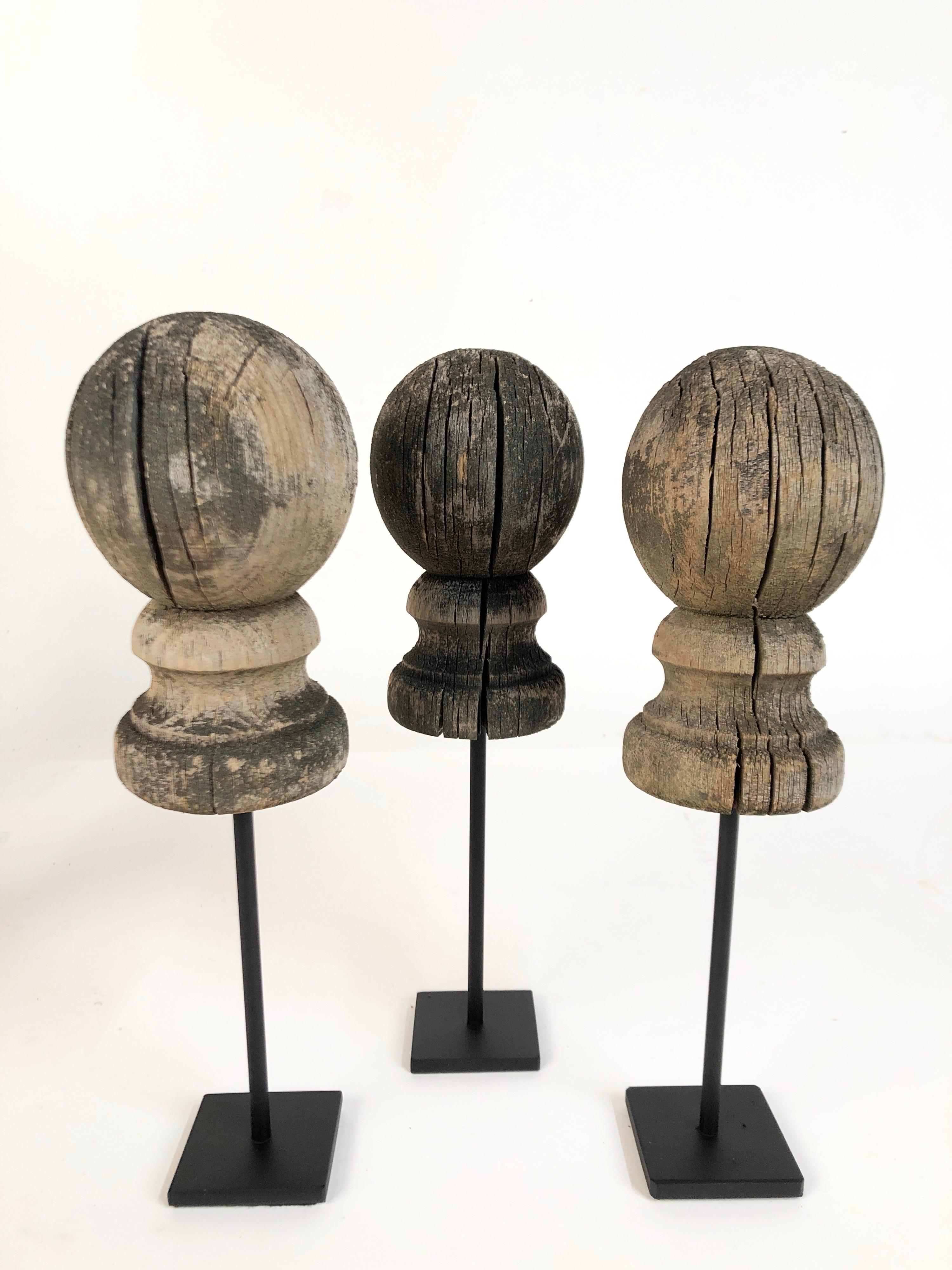 Antique 19th Century Weathered Wooden Finial Collection '8' on Stands  1