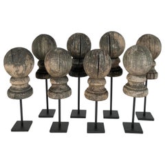 Antique 19th Century Weathered Wooden Finial Collection '8' on Stands