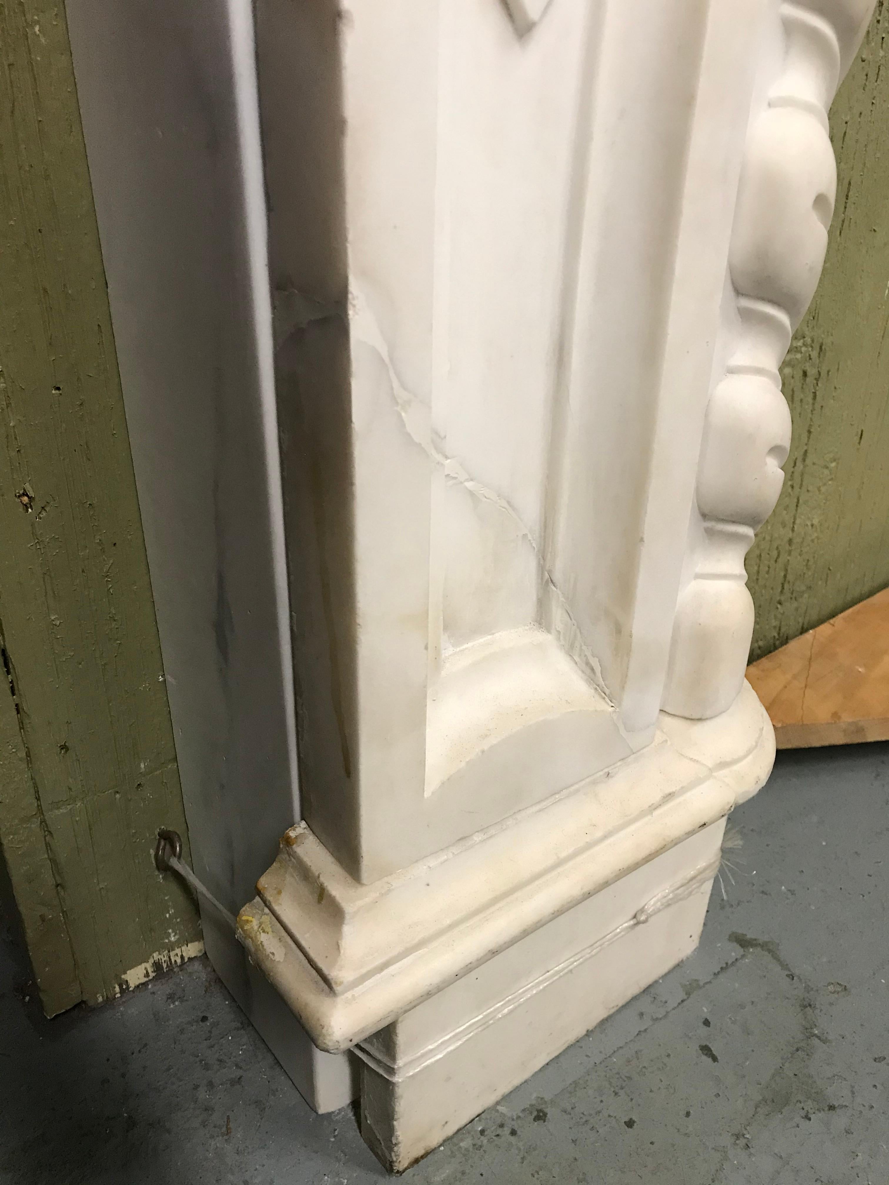 Antique 19th c white carved Victorian arched Marble Mantel  4