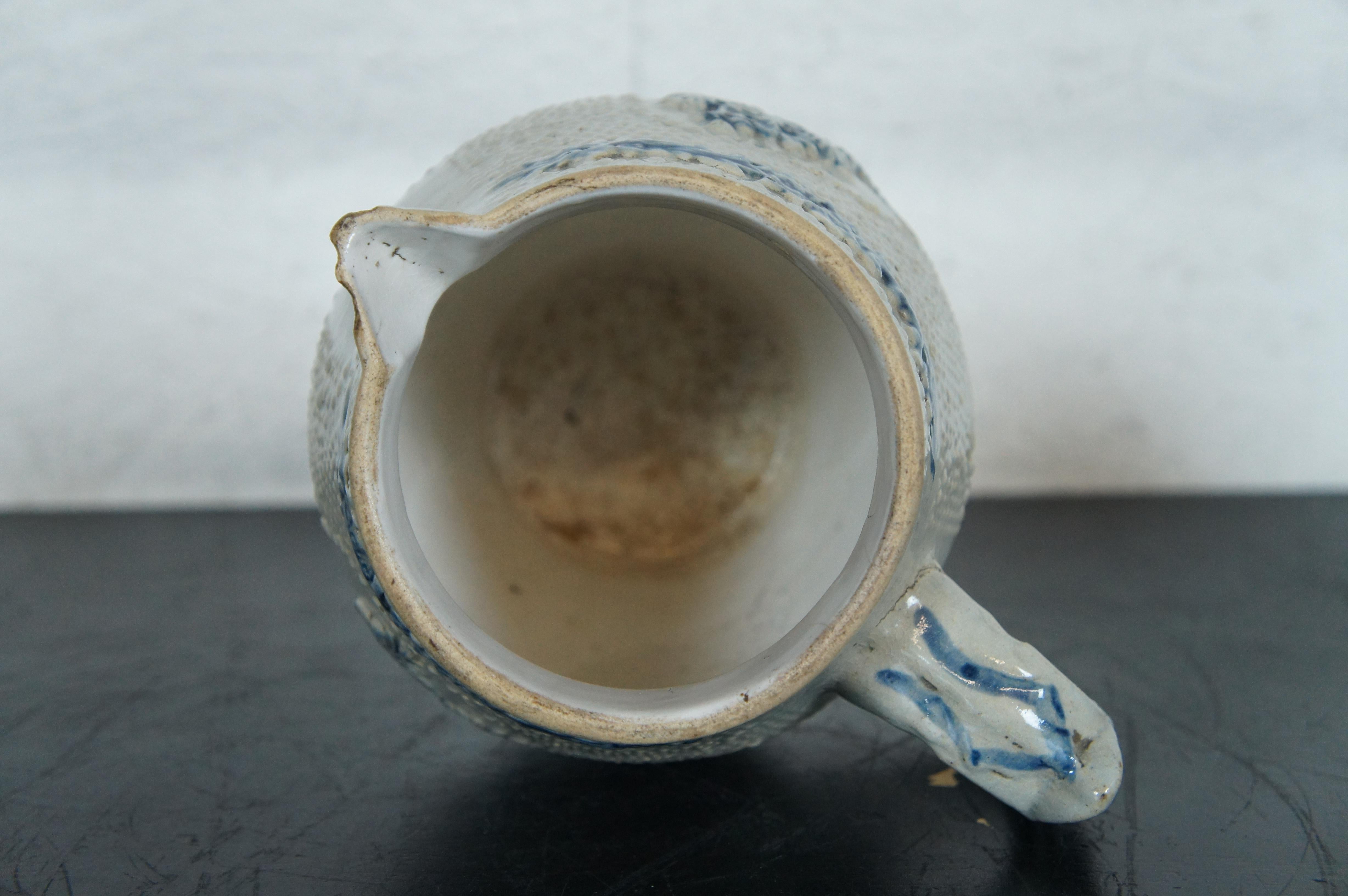 Antique 19th C. Whites Utica Stoneware Blue Salt Glaze Pitcher Daisy Prosit 9