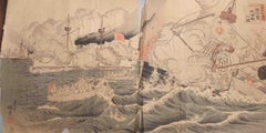 Antique 19th c Woodblock Print by Sino Japan War Naval Battle Haiyang Island