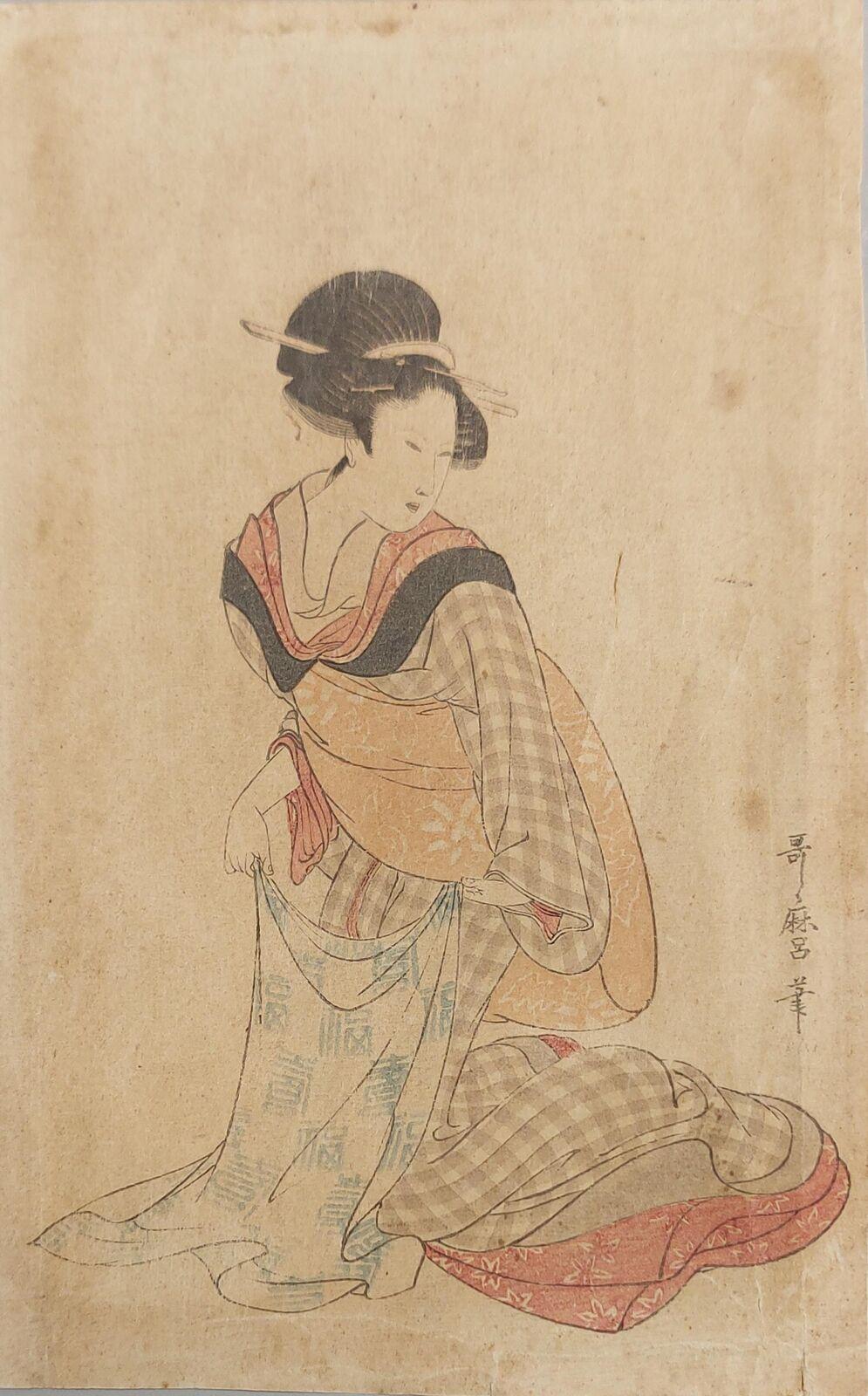 
Utamara Kitagawo
Questa è un'impronta che non so come interpretare. È circa 15x10, quindi piuttosto piccolo. C'è un esemplare identico più grande nel Rijksmuseum a cui manca una parte dell'iscrizione.
https://www.rijksmuseum. 