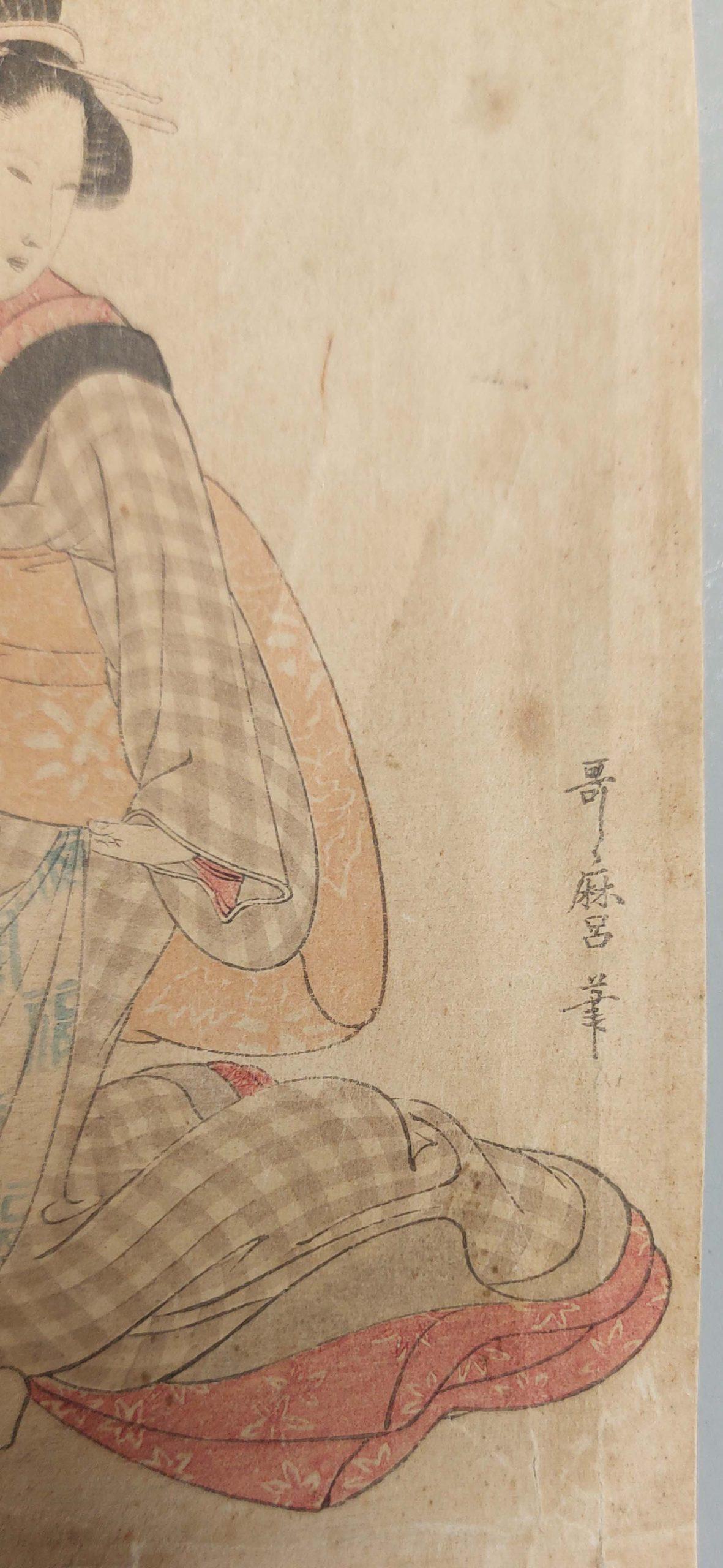 Cinese Stampa antica su legno del XIX secolo - Kitagawa Utamuro - Nyobo no aiko in vendita