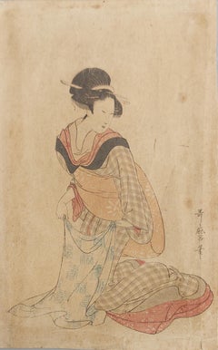 Stampa antica su legno del XIX secolo - Kitagawa Utamuro - Nyobo no aiko