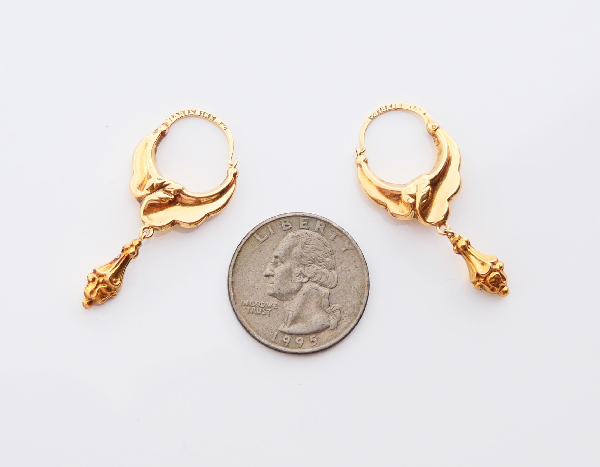 Pendientes criollos antiguos del siglo XIX de oro macizo de 18 quilates / 2,5 gr en venta 6