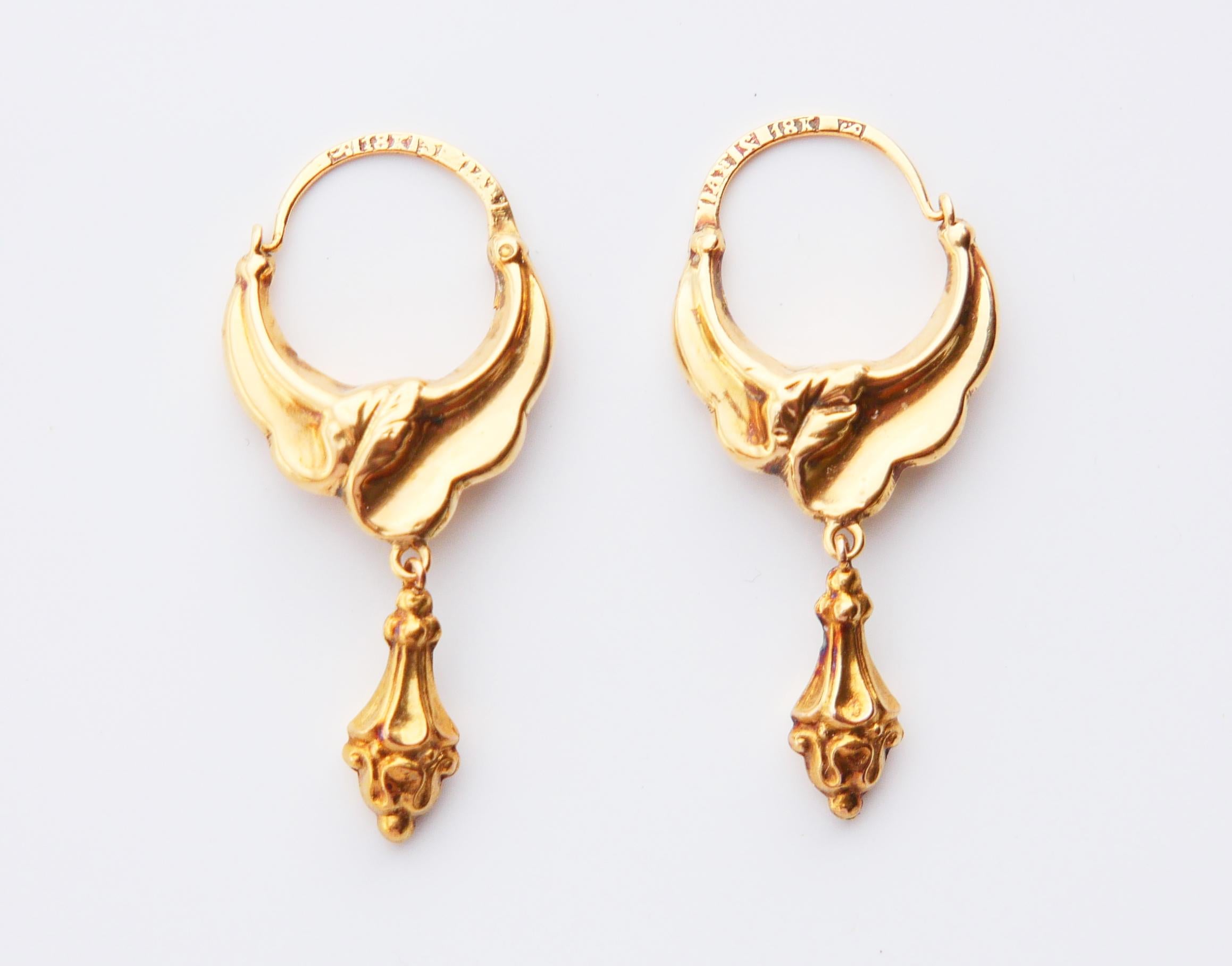 De las mujeres Pendientes criollos antiguos del siglo XIX de oro macizo de 18 quilates / 2,5 gr en venta