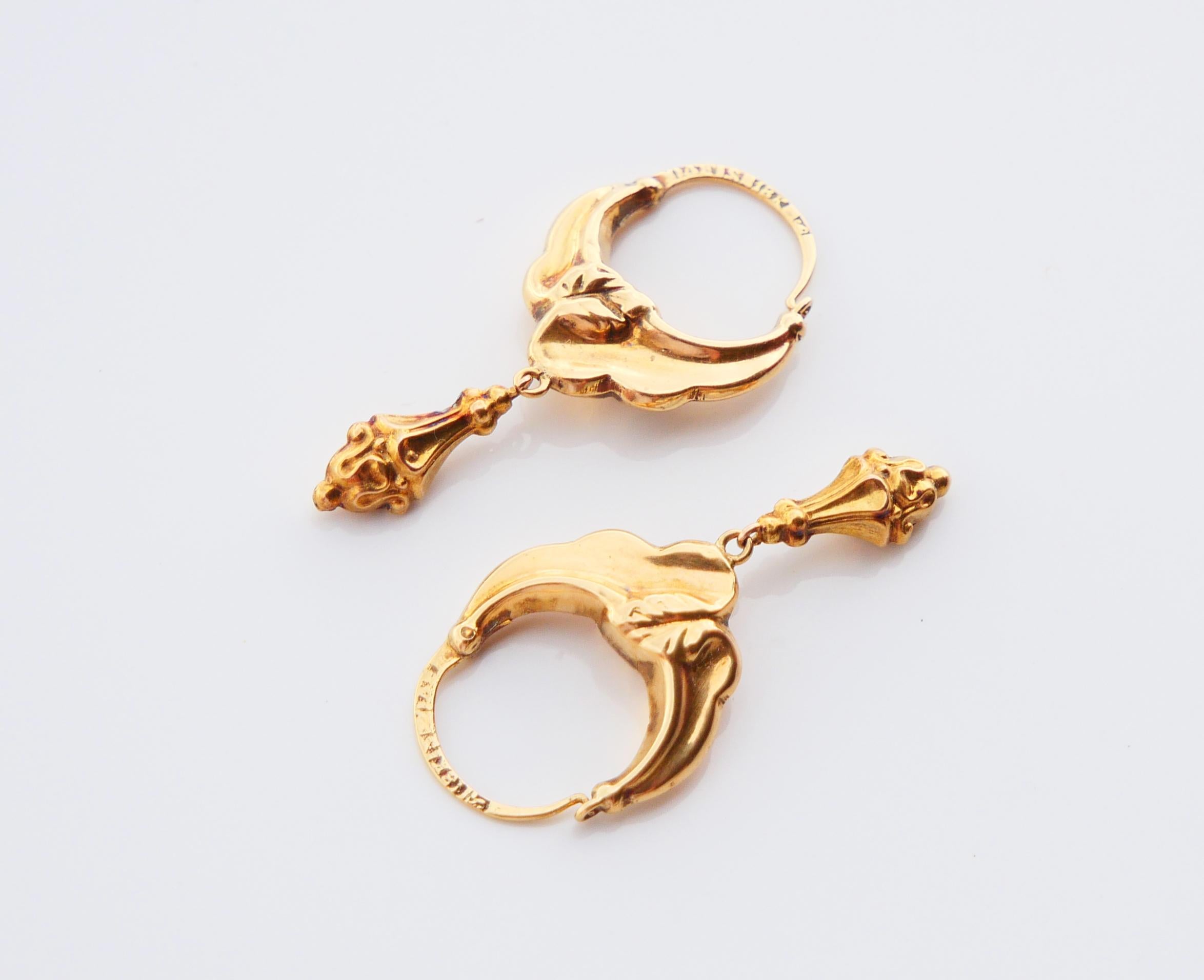 Pendientes criollos antiguos del siglo XIX de oro macizo de 18 quilates / 2,5 gr en venta 1