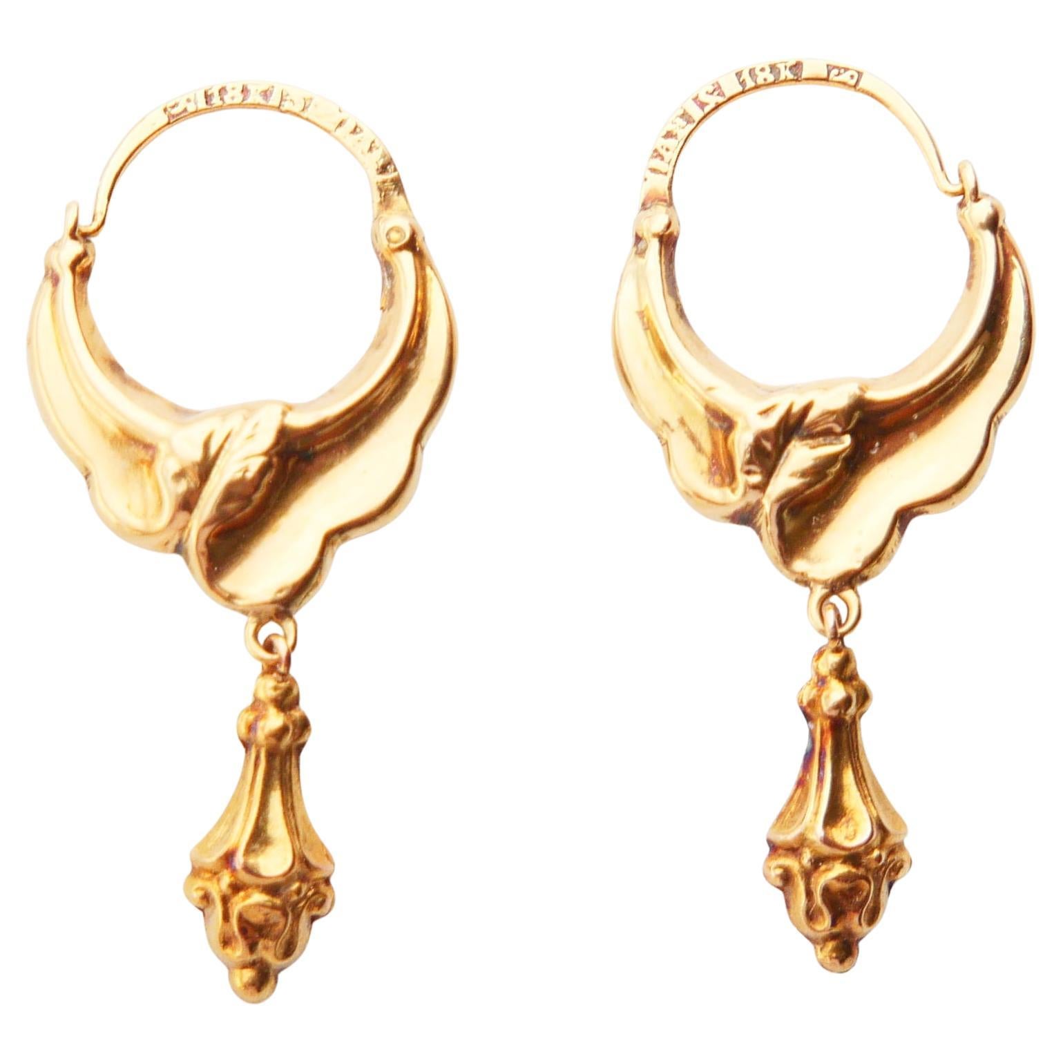 Pendientes criollos antiguos del siglo XIX de oro macizo de 18 quilates / 2,5 gr en venta