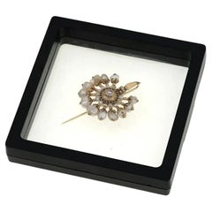 Antique 19th Cent Gold Natural Pearl Diamond Pin