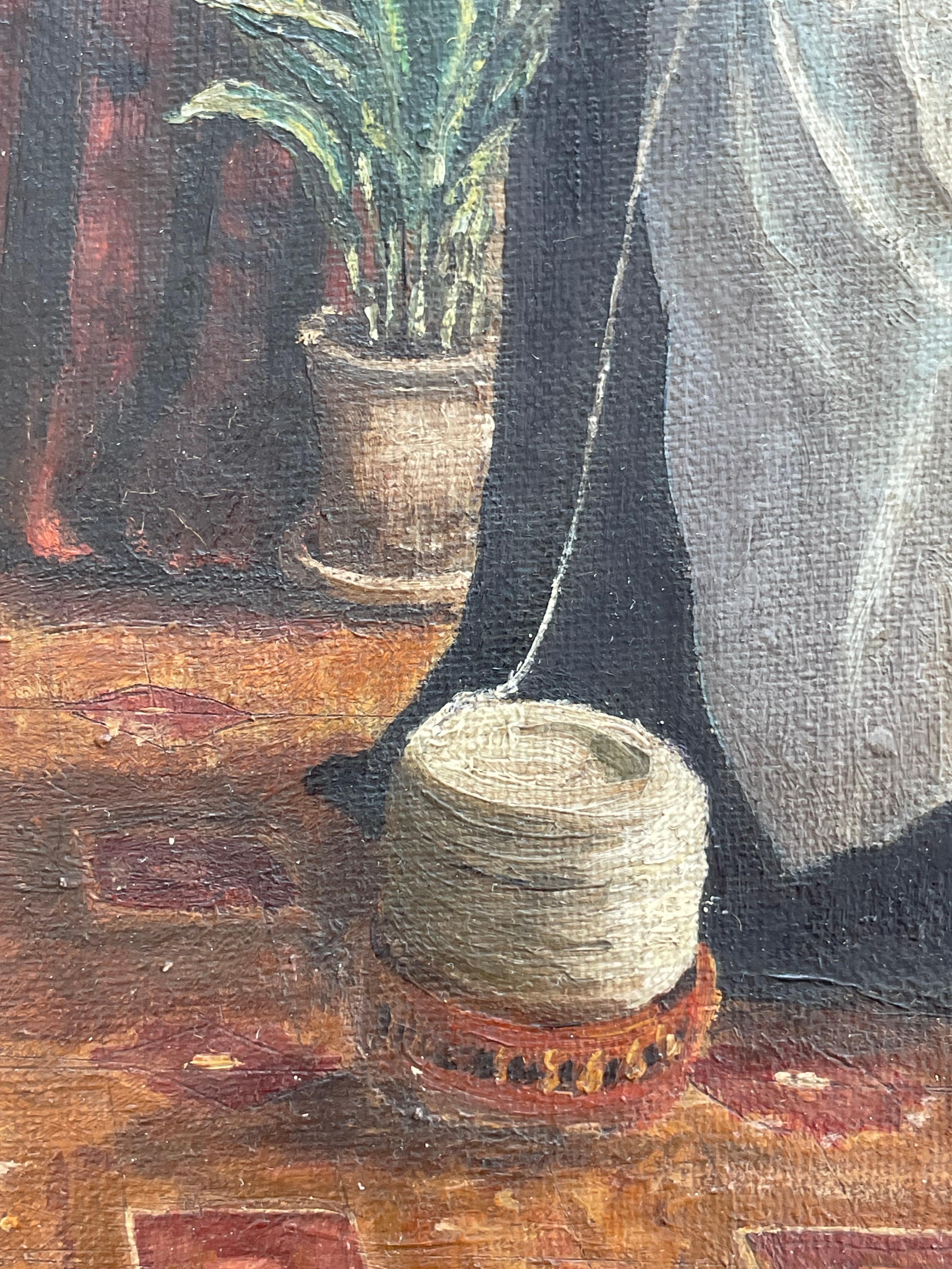 Peinture à l'huile ancienne du Danemark du 19e siècle représentant une femme au rouet Bon état - En vente à Ebberup, DK
