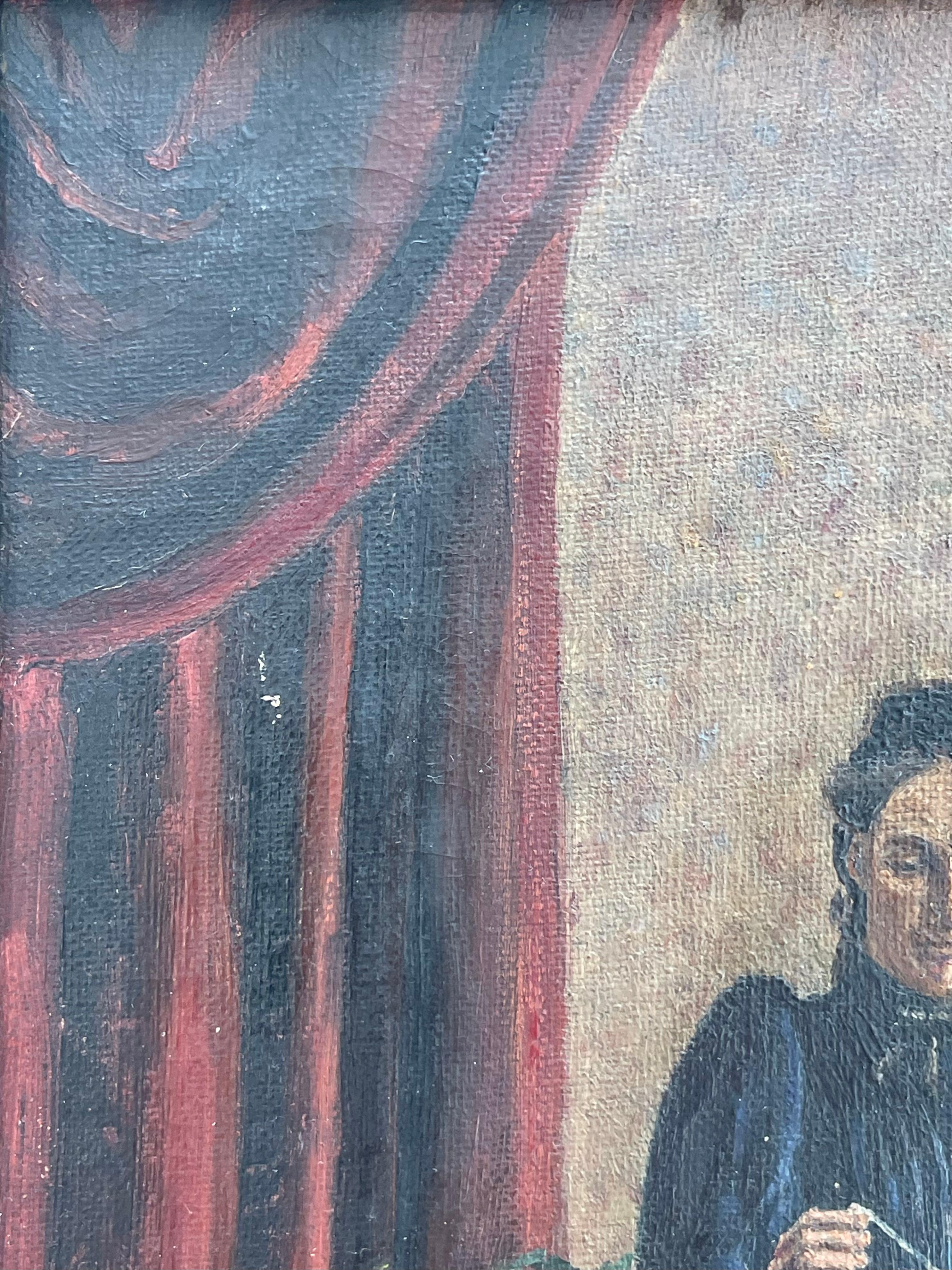 XIXe siècle Peinture à l'huile ancienne du Danemark du 19e siècle représentant une femme au rouet en vente