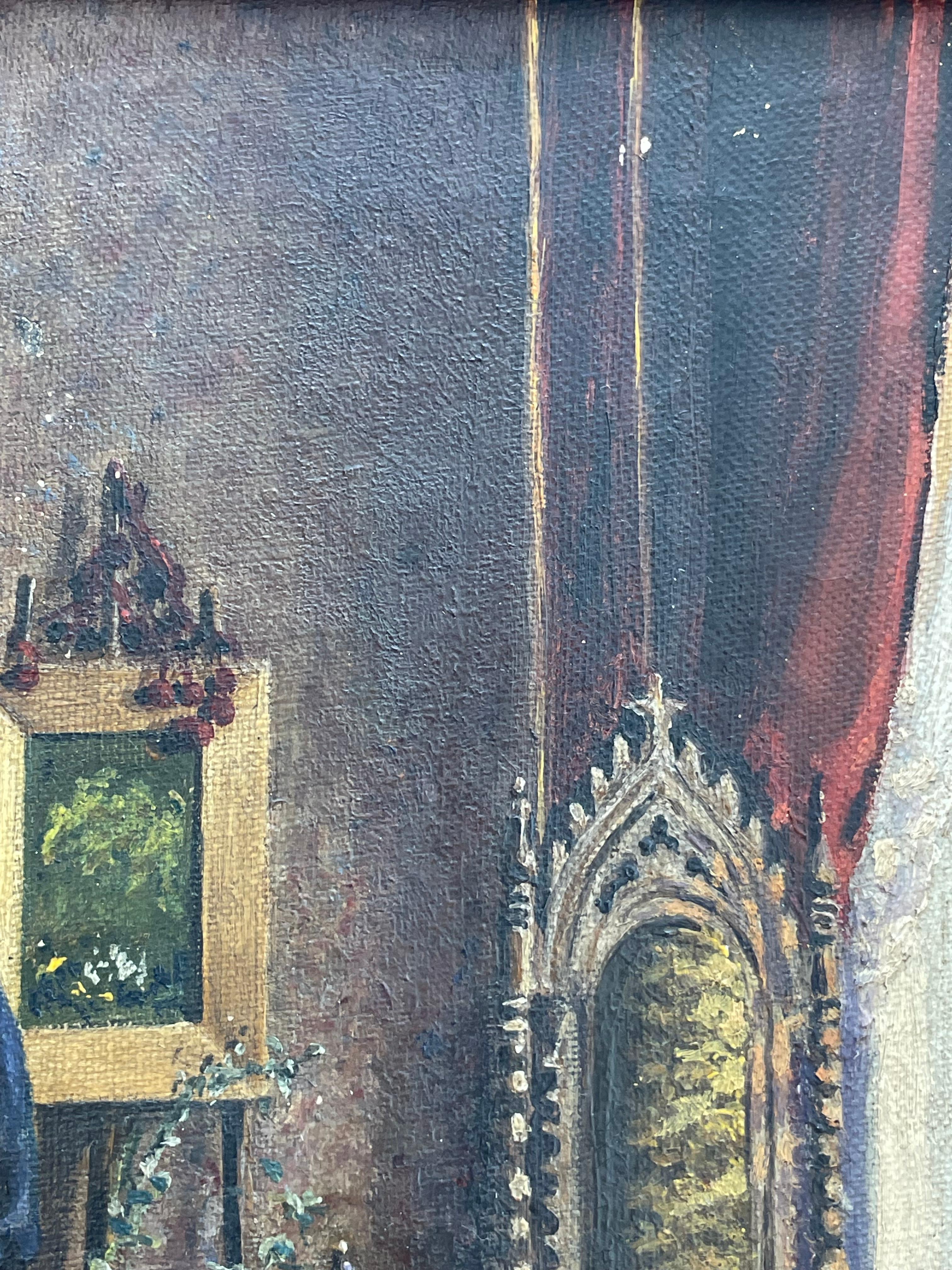 Peinture à l'huile ancienne du Danemark du 19e siècle représentant une femme au rouet en vente 1