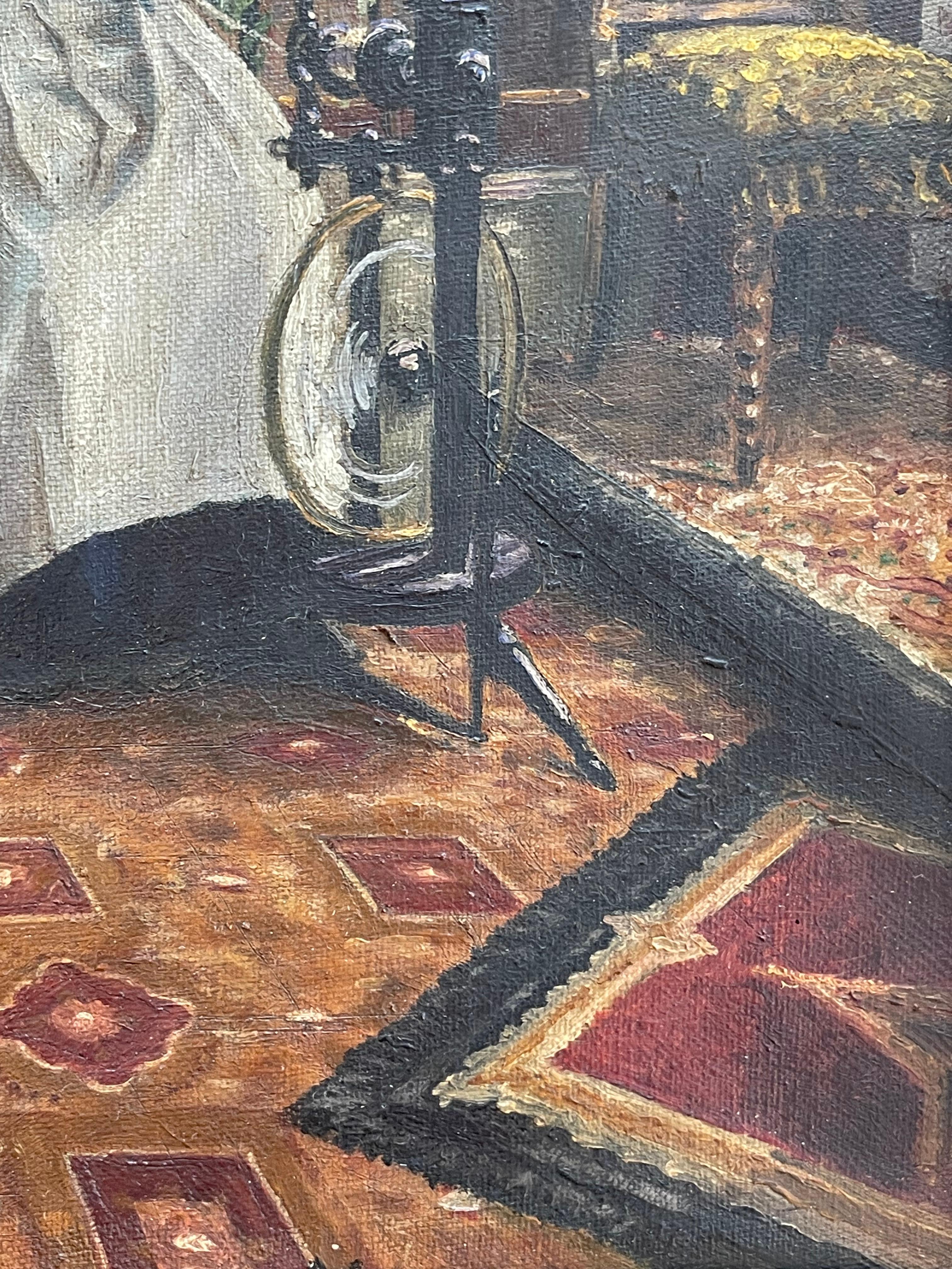 Peinture à l'huile ancienne du Danemark du 19e siècle représentant une femme au rouet en vente 2