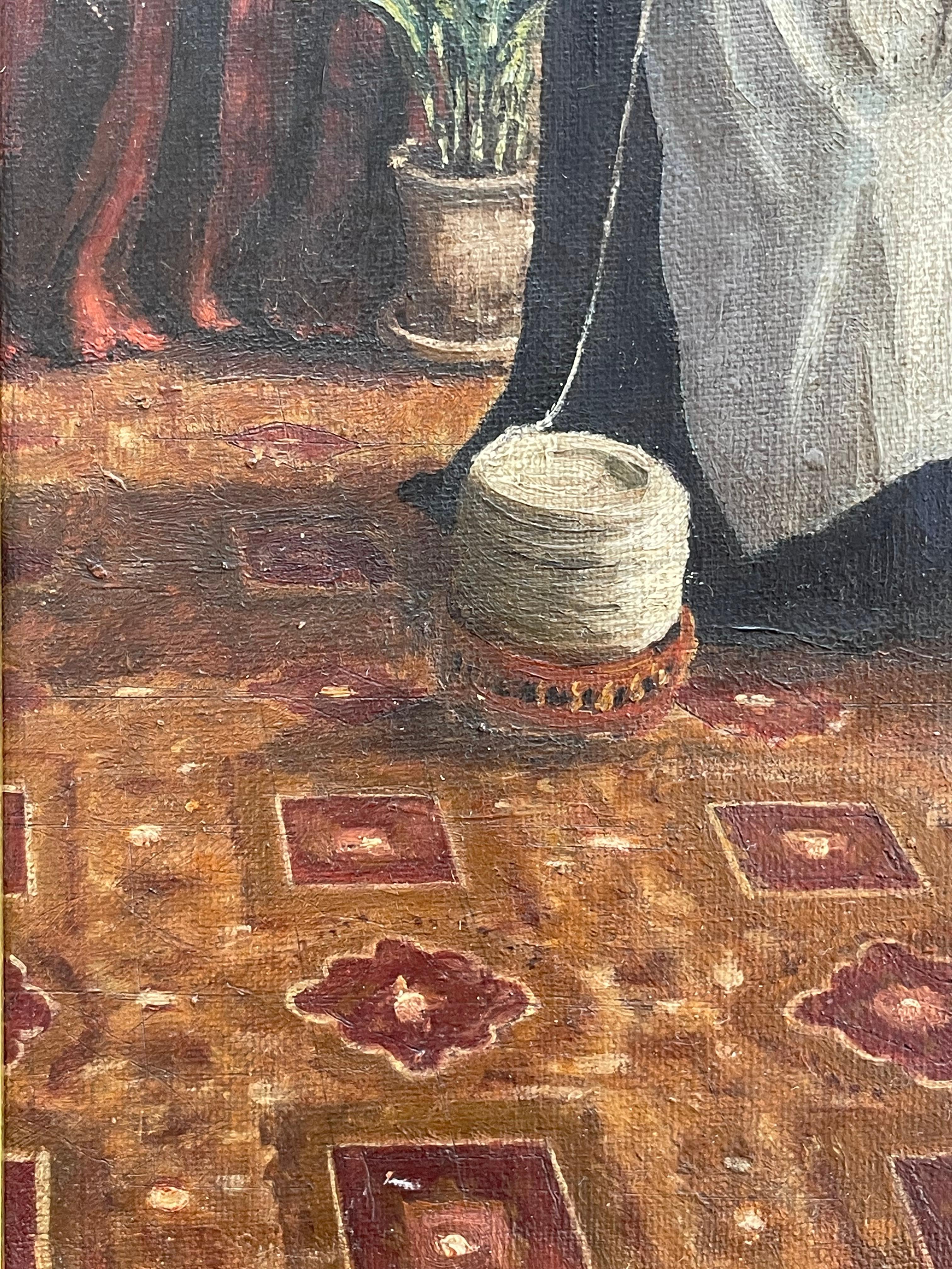 Peinture à l'huile ancienne du Danemark du 19e siècle représentant une femme au rouet en vente 3