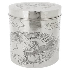 Antique 19th Cent. Signed Yang Qing He Chinese Export Silver Engraved Dragon Box