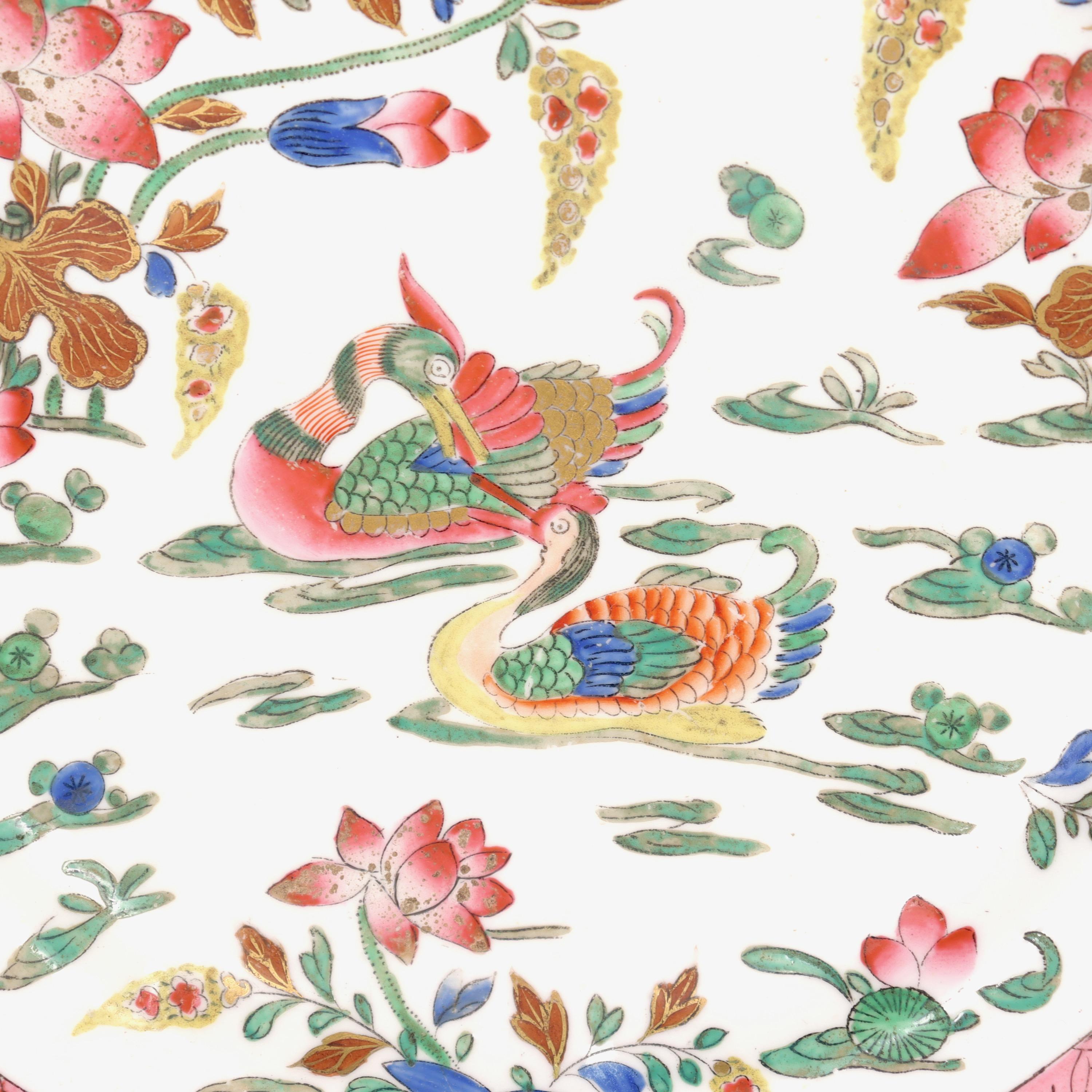 George III Assiette de désert ancienne Spode en porcelaine anglaise du 19ème siècle à motif de canards roses en vente