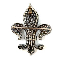 Antique 19th Century 14K Gold and Silver Diamond Fleur de Lis Pin / Pendant