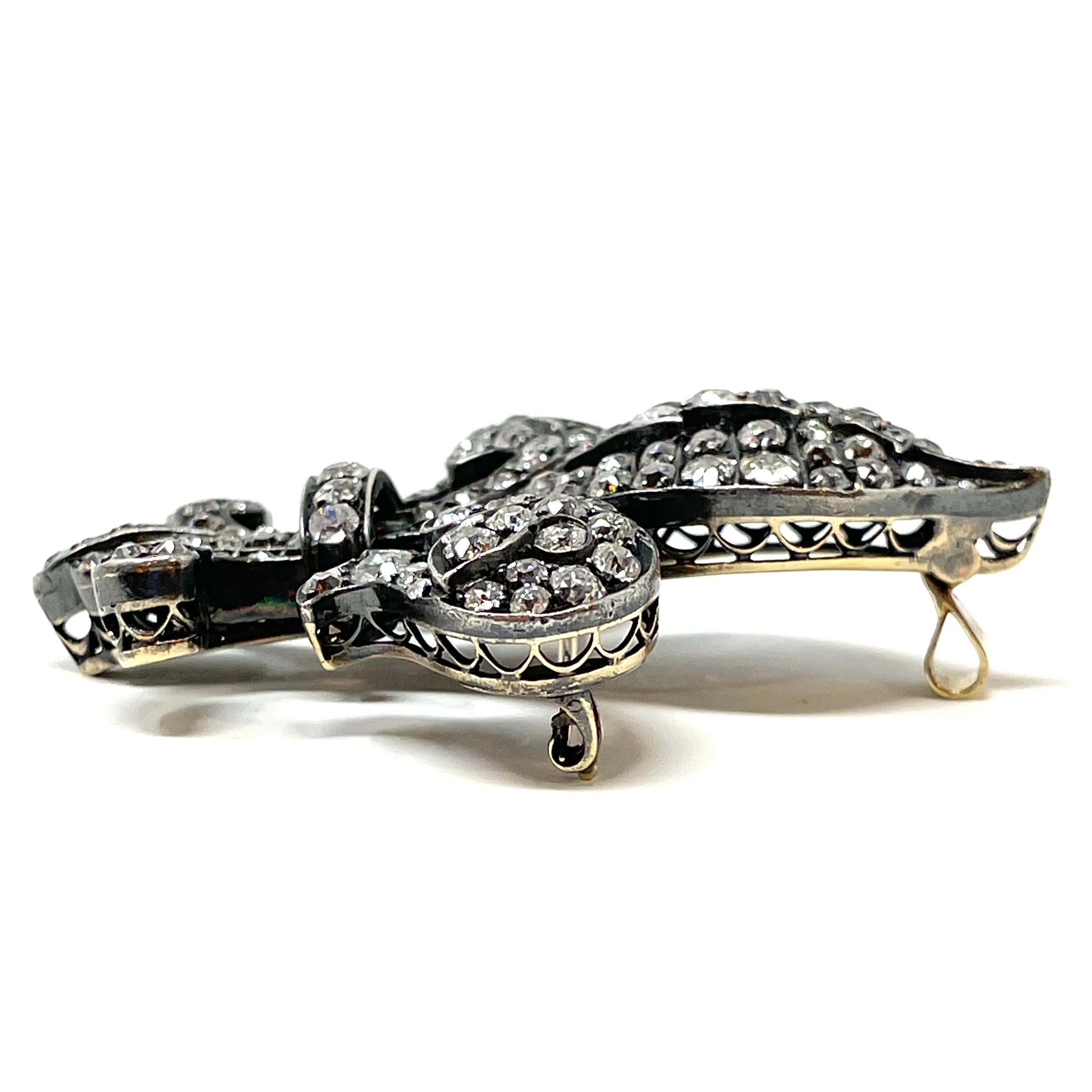 Broche / Pendentif Fleur de Lis en or 14K et argent antique du 19ème siècle avec diamants Bon état - En vente à New Orleans, LA