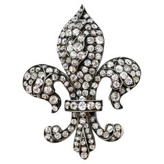 Antique 19th Century 14K Gold and Silver Diamond Fleur de Lis Pin / Pendant