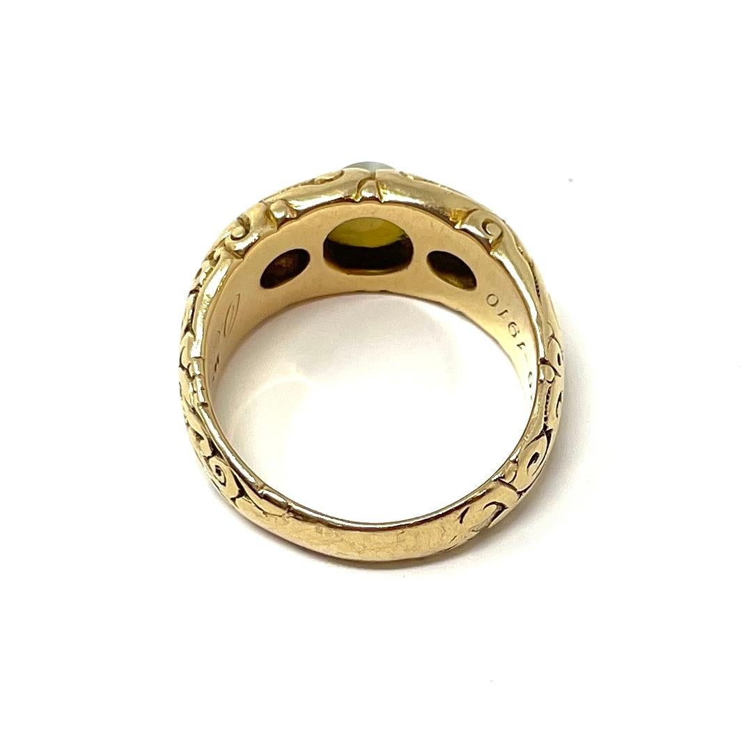 Antique 19th Century 14K Gold Cat's Eye Chrysoberyl and Diamond Gent's Ring 3