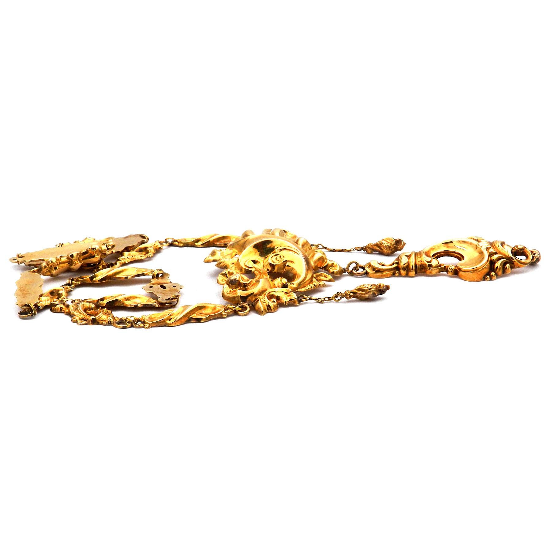 Donna Collana antica in oro 14K del XIX secolo Biedermeier tedesco, circa 1845 in vendita