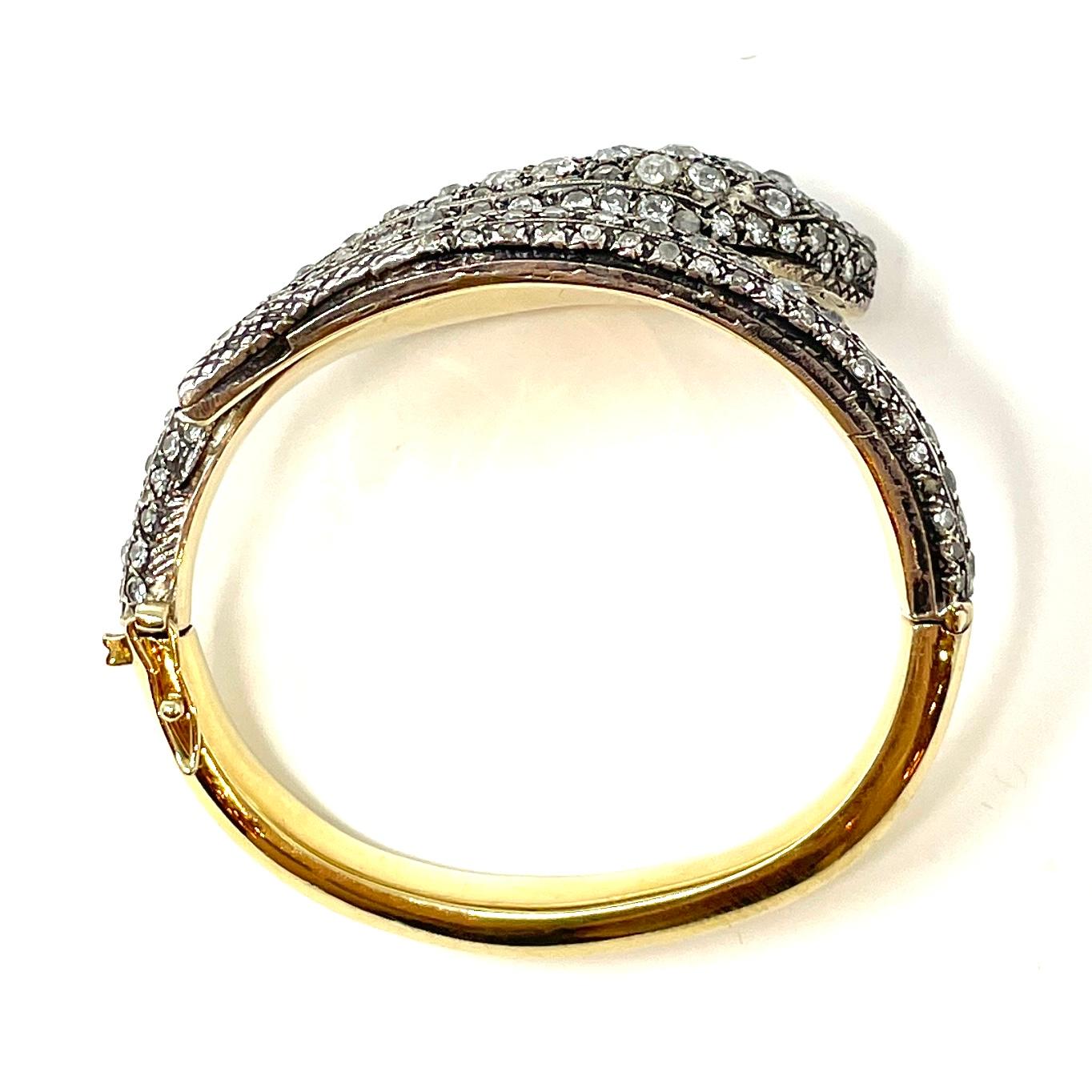 Antiker Schlangenarmreif aus 14 Karat Gold, Silber und Diamanten aus dem 19. Jahrhundert im Zustand „Gut“ in New Orleans, LA