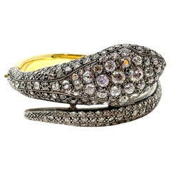 Antiker Schlangenarmreif aus 14 Karat Gold, Silber und Diamanten aus dem 19. Jahrhundert