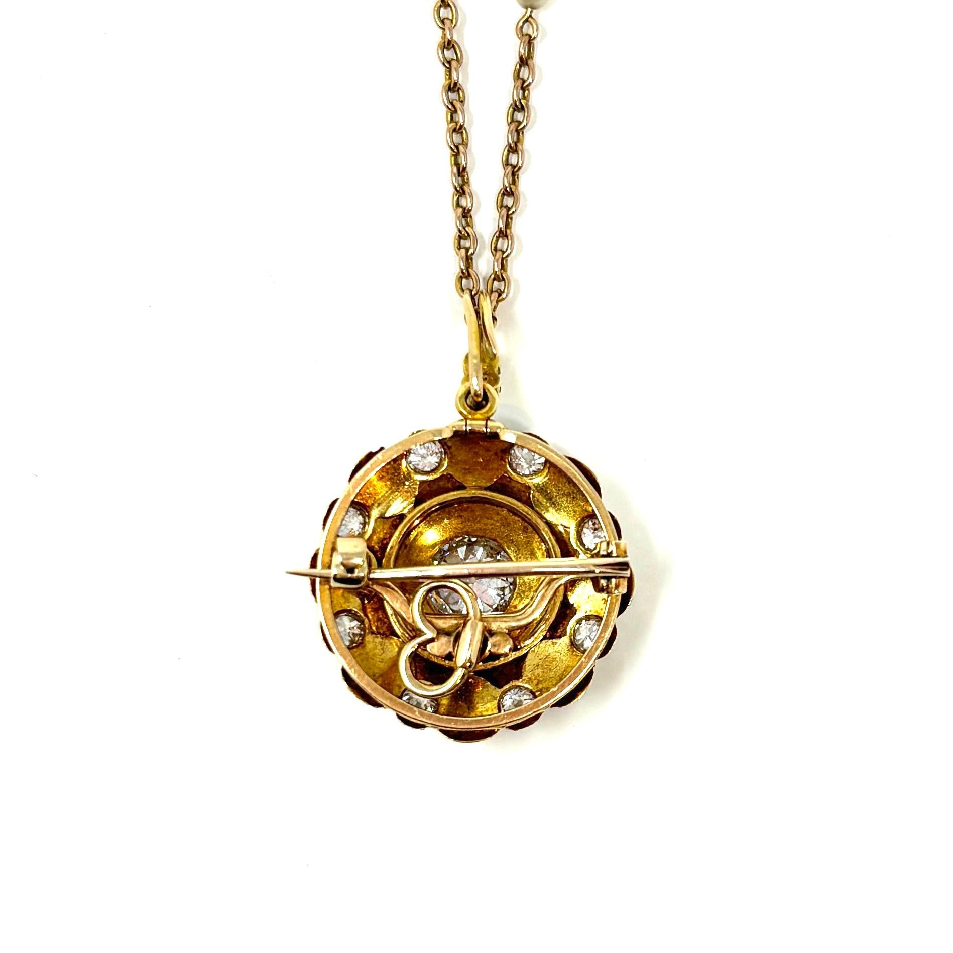 da uomo o donna Antico ciondolo con perle naturali e diamanti in oro 15 carati del XIX secolo su catena in vendita