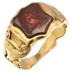 Antique 19th Century 15kt. Yellow Gold Carnelian Intaglio Signet Ring
