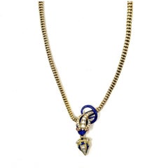 Antique 19th Century 18K Gold and Enamel Snake Necklace