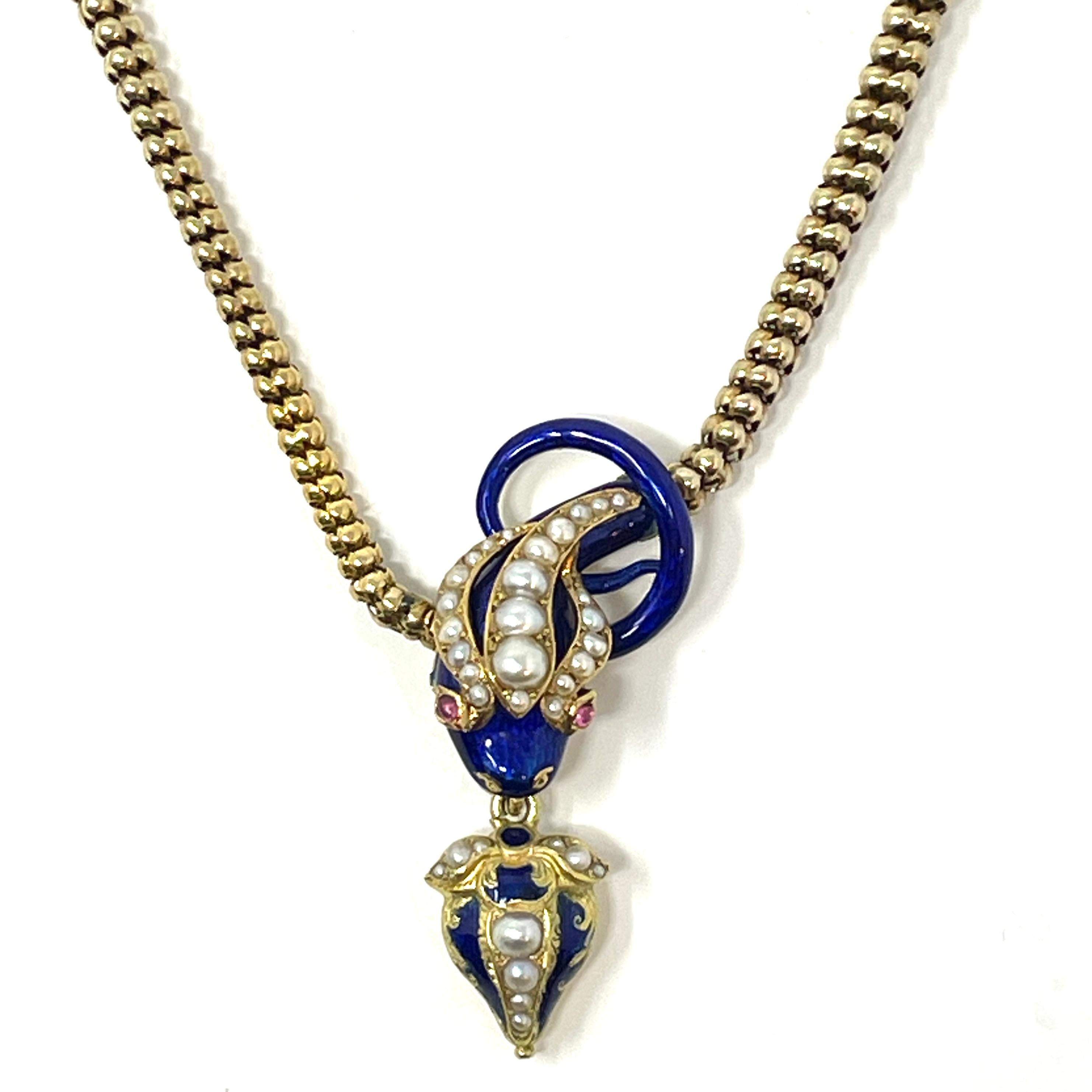 da uomo o donna Collana a serpente in oro e smalto del XIX secolo in vendita