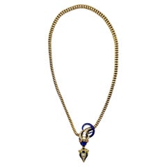 Antike Schlangenhalskette aus 18 Karat Gold und Emaille aus dem 19. Jahrhundert