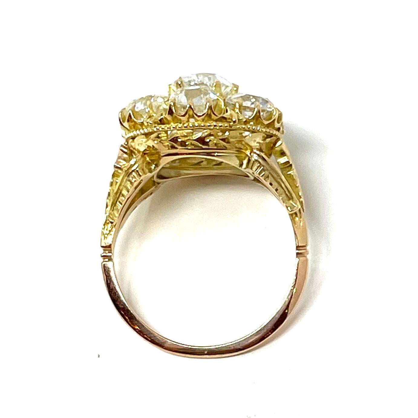 Bague grappe ancienne du 19ème siècle en or 18 carats avec diamants taille vieille mine en vente 1