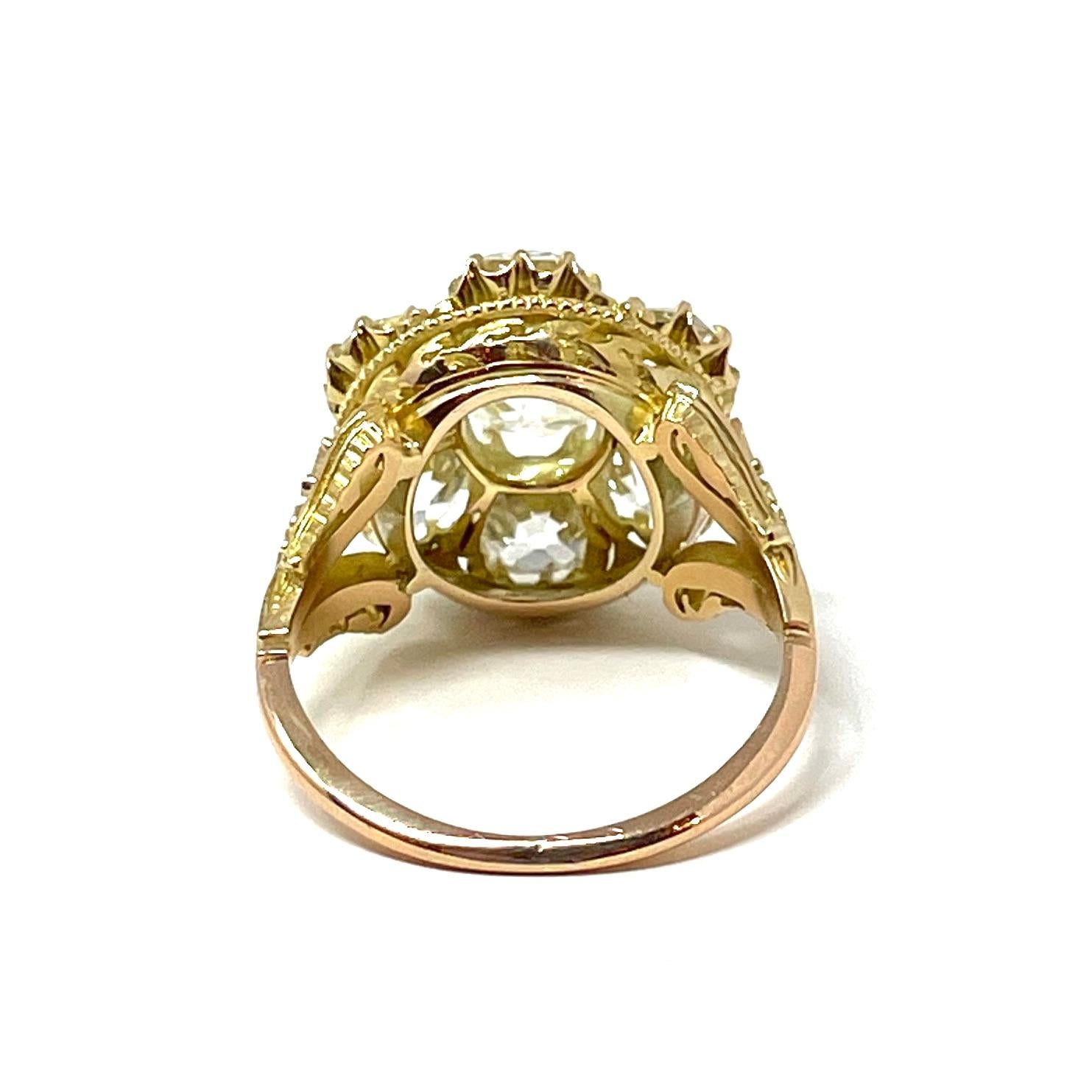 Bague grappe ancienne du 19ème siècle en or 18 carats avec diamants taille vieille mine en vente 2