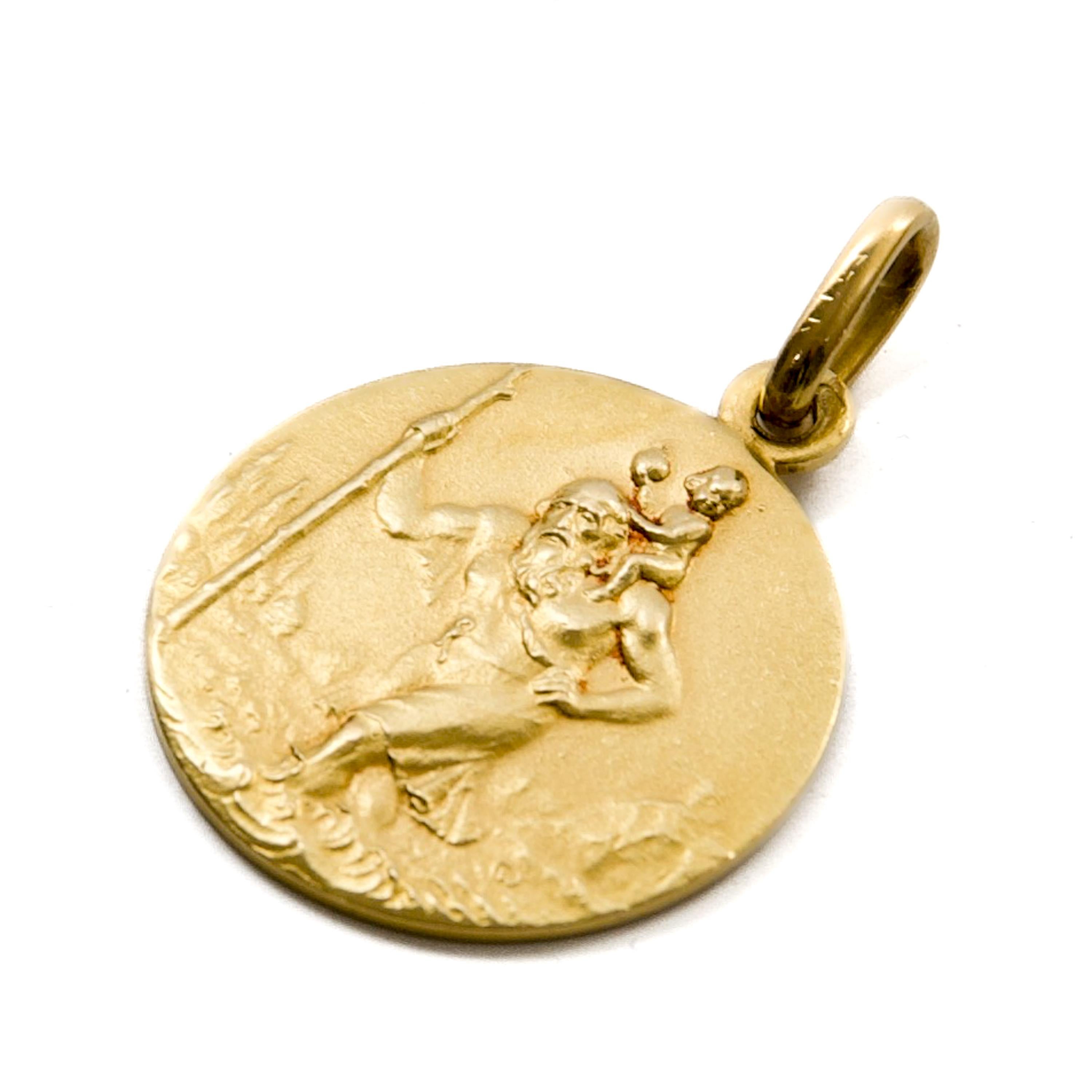Antico ciondolo di San Cristoforo in oro 18 carati del XIX secolo In condizioni buone in vendita a Rotterdam, NL