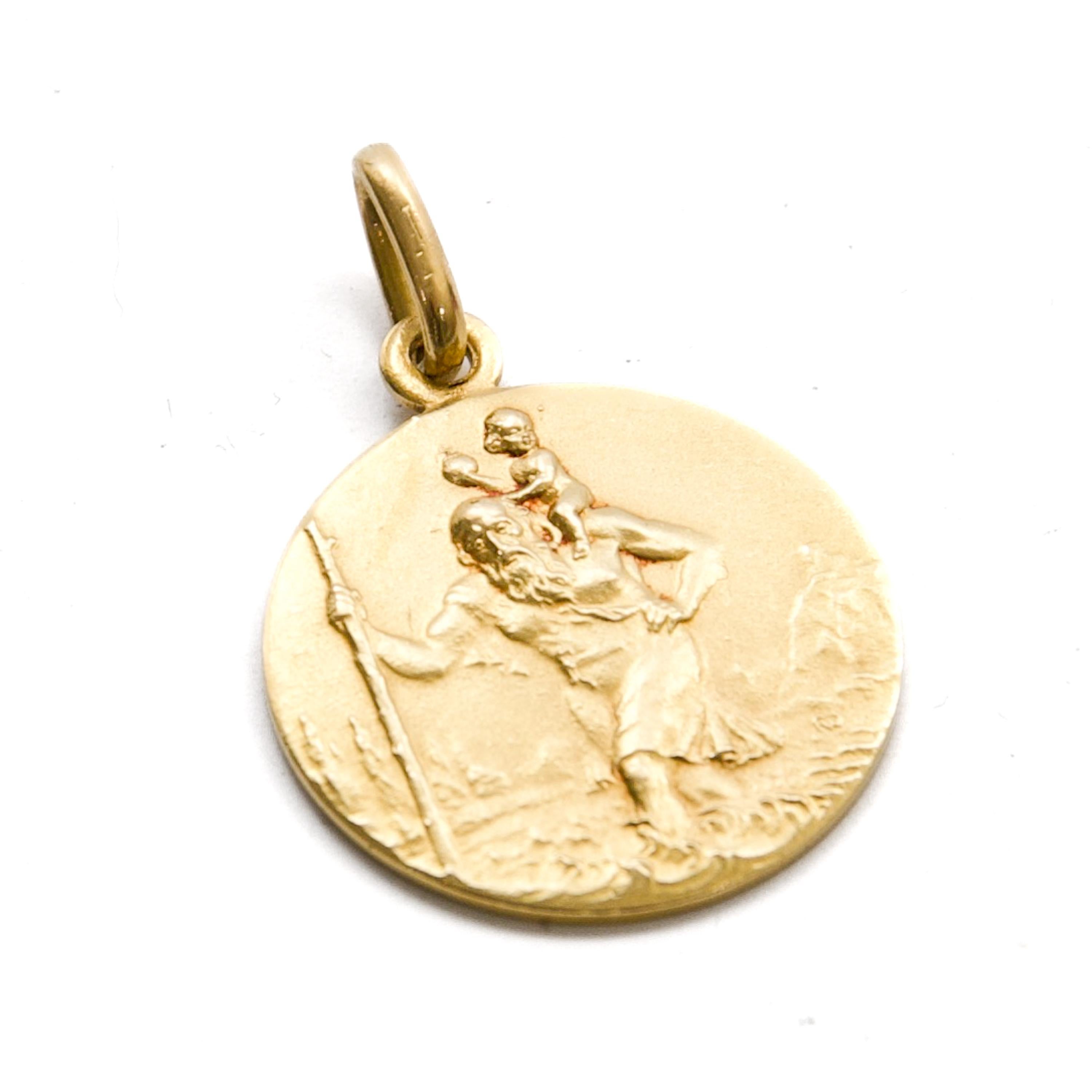 Antico ciondolo di San Cristoforo in oro 18 carati del XIX secolo in vendita 1