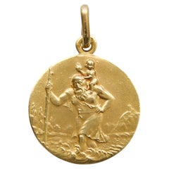 Antiguo colgante de oro de 18 quilates del siglo XIX San Cristóbal