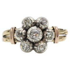 Anello antico del XIX secolo in oro giallo 18 carati con sette pietre di diamanti della vecchia miniera, FR 53 (U