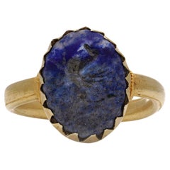 Antique 19th Century 18kt gold lapis lazuli intaglio ring with pegasus carving