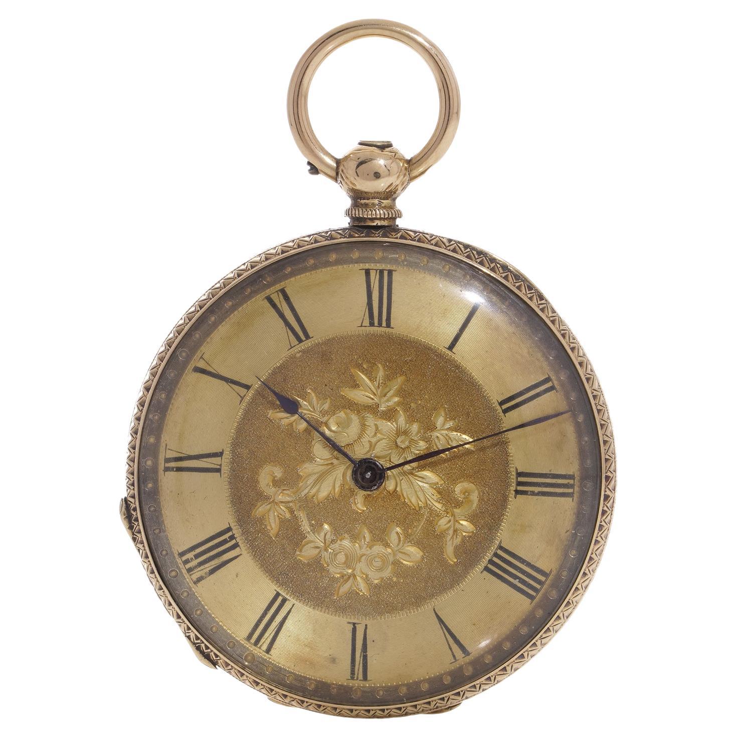 MONTRE DE POCHE En Or Jaune, Cadran à Fond Blanc, Chiffres Romains Pour Les Heures